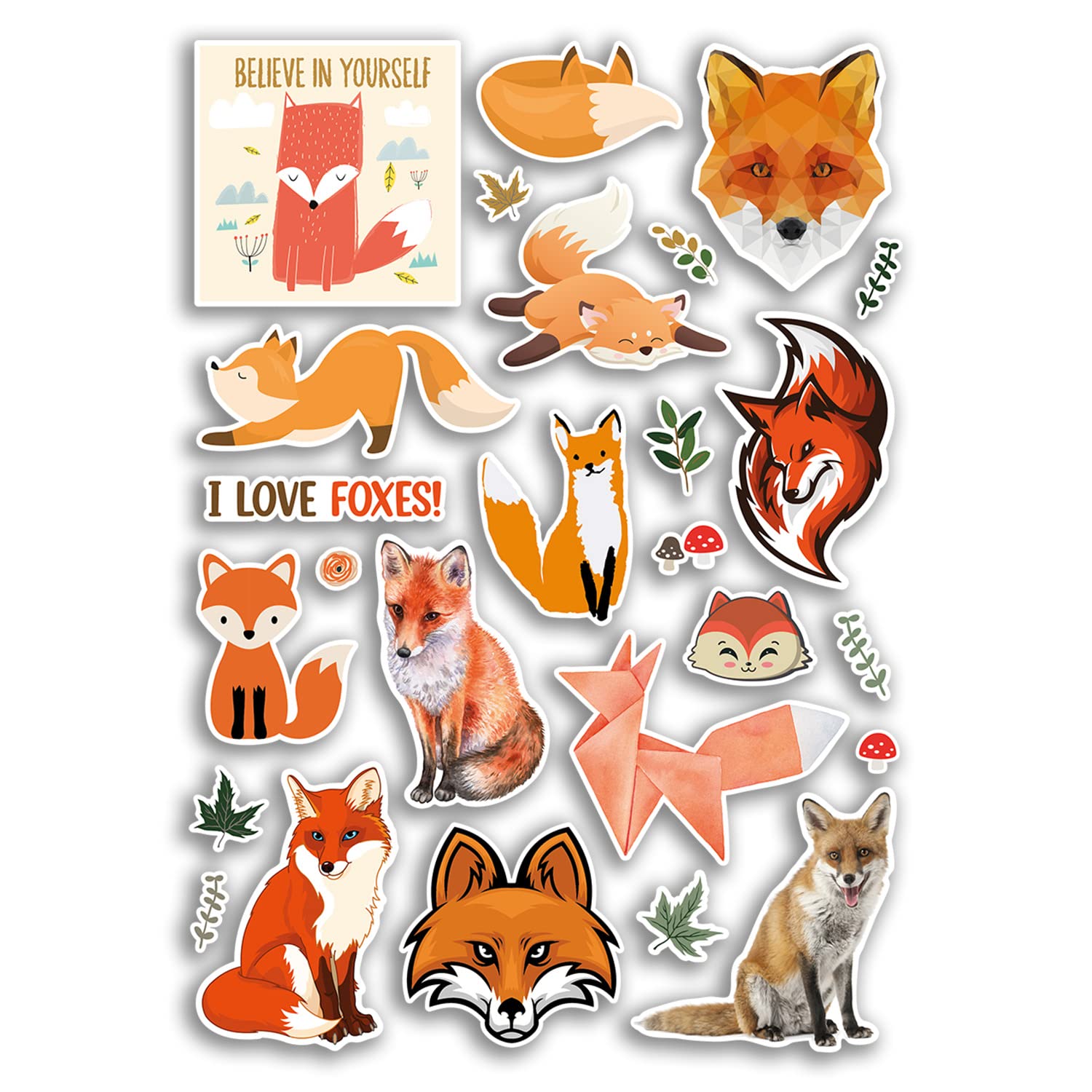 A4 Sticker Sheet Ginger Fox Vinyl Stickers - Vixen Foxes Wild Animal Wildlife Nature Mushroom Scrapbook Love Gift Travel Hobby #78891