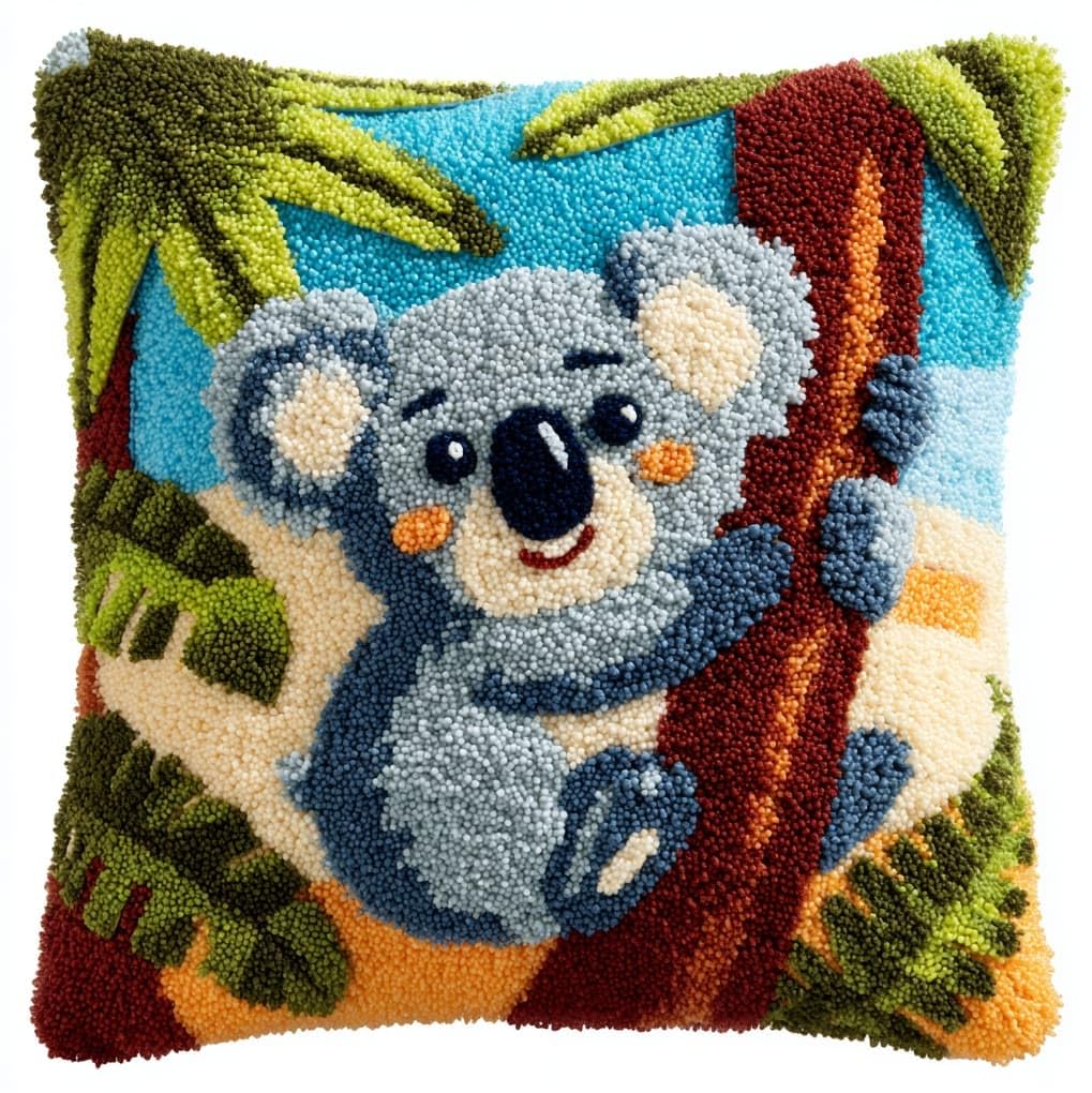 Henypt Latch Hook Cushion Making Set 17x17in,Tropical Koala Beginner Friendly DIY Needlecraft Craft Kit for Adults,Ideal for Sofa & Bedroom
