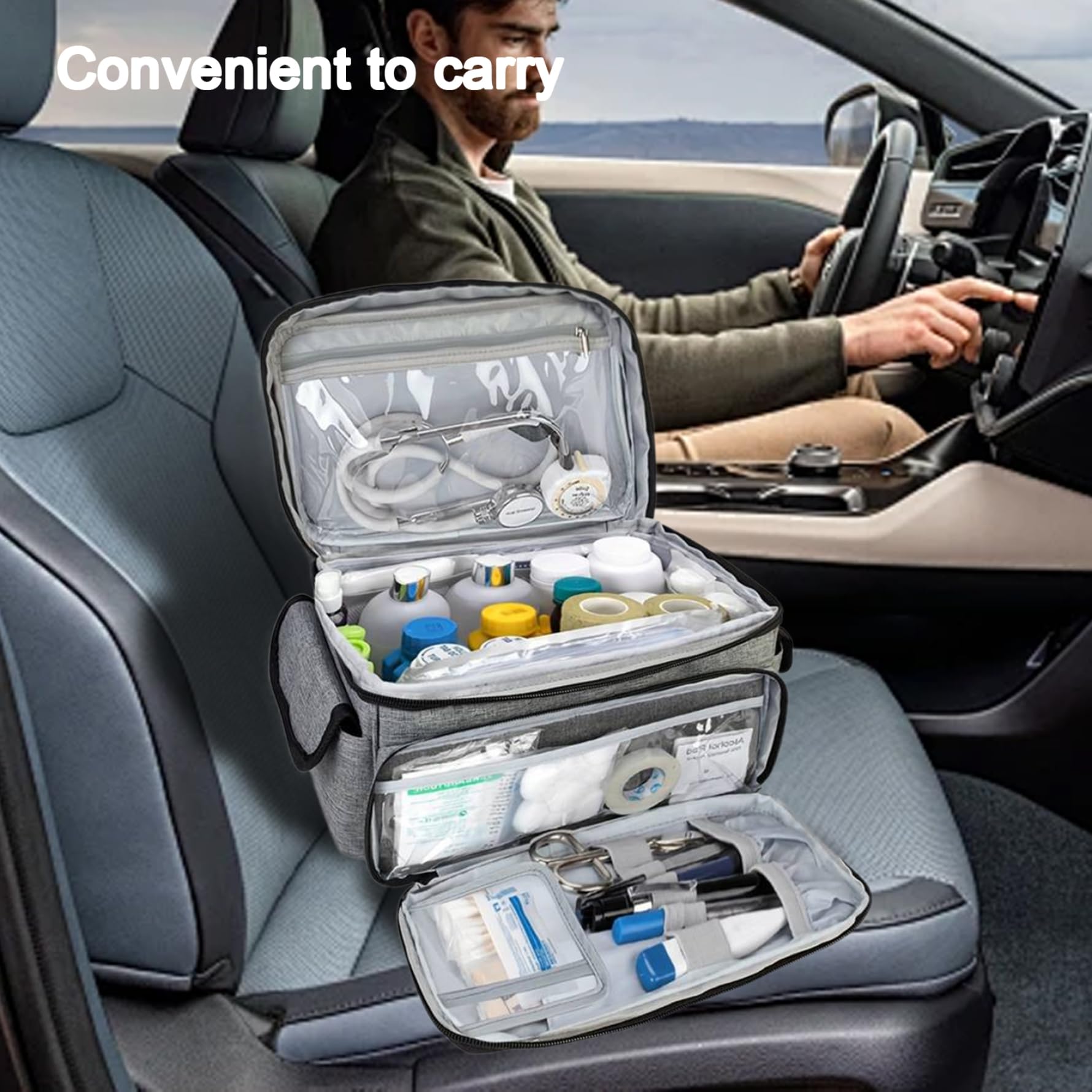 Leere Erste-Hilfe-Tasche, wasserdichter Erste-Hilfe-Organizer mit mehreren Taschen und Reißverschluss-Versorgungstasche mit Tragegriff oben für Zuhause, Büro, Auto, Reisen, Outdoor