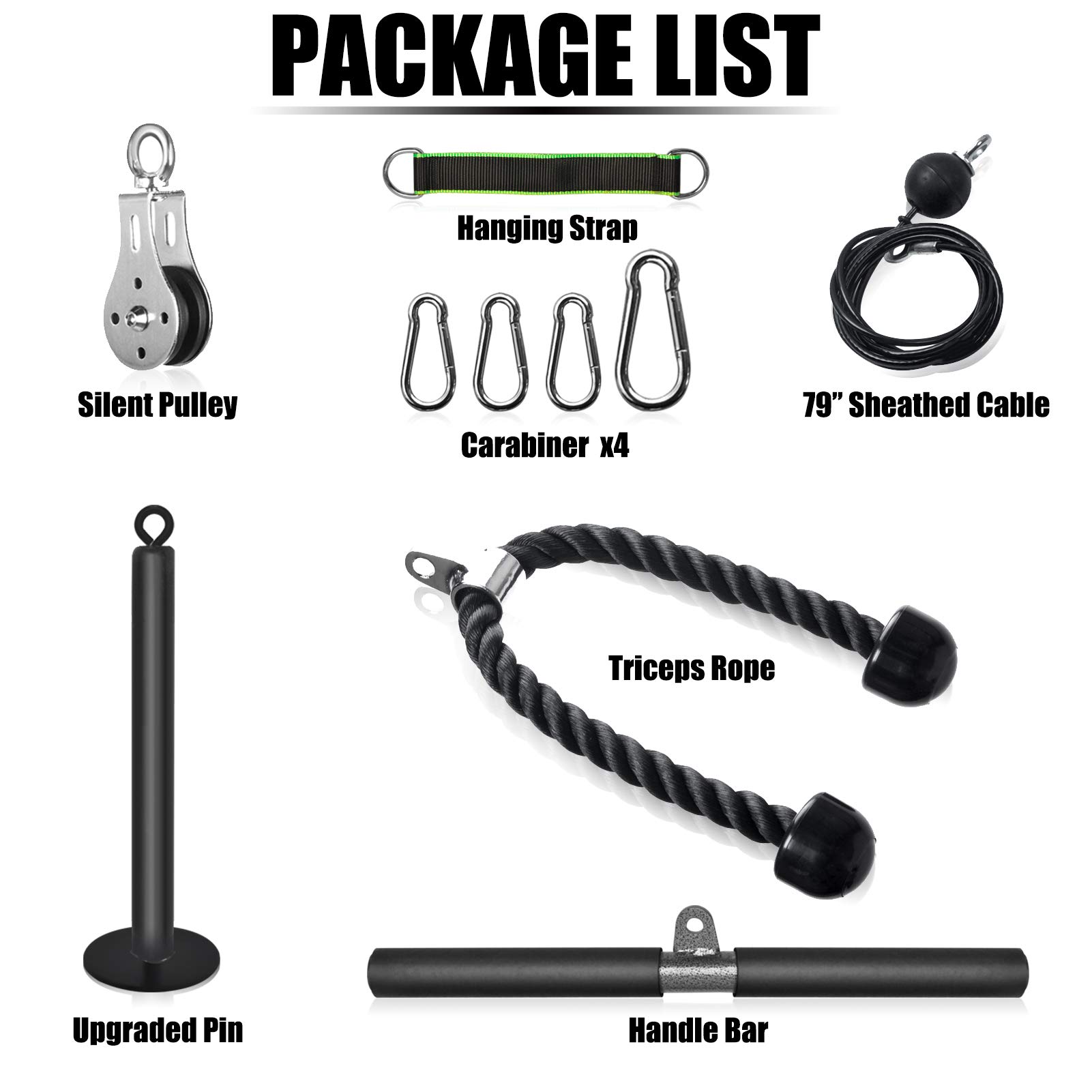 FASPUP Triceps Pulley Cable System Set with Single Handle Bar and Heavy