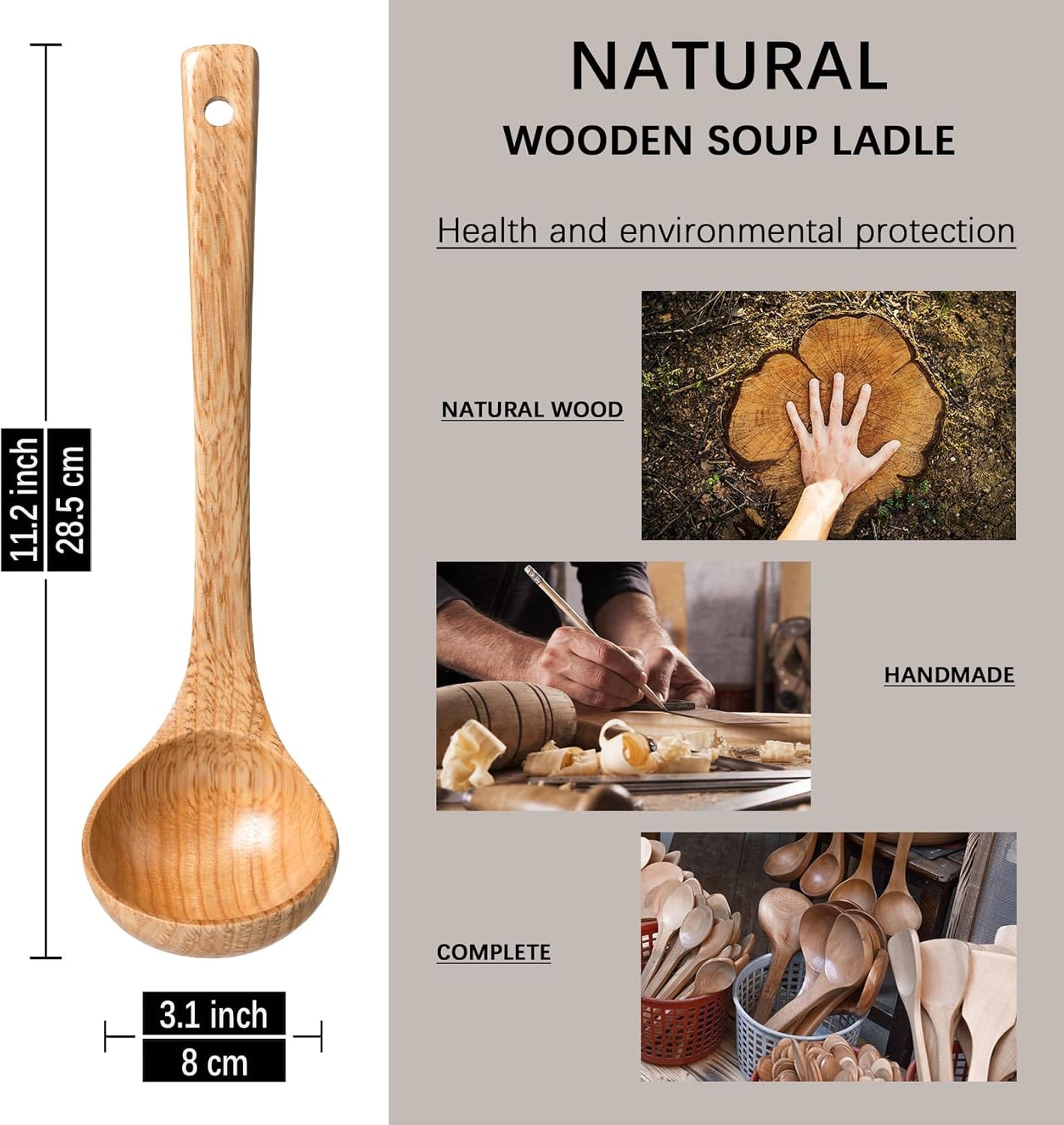 Wooden Soup Ladle for Cooking, 11.2 Inch, 2 oz, Schima Wood | Deep bowl serves soups, stews, sauces and gravies; long handle offers comfortable reach and is gentle on nonstick cookware.