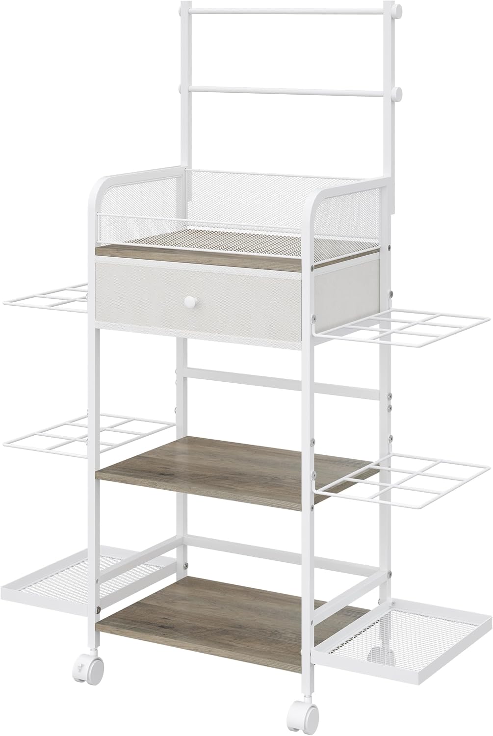 Rolling Craft Cart with Wrapping Paper Stoarge & Fabric Drawer, Washi Tape Holder, Vinyl Roll Rack, Craft Storage Cart with Wheels, Arts and Crafts Organizer for Home Use