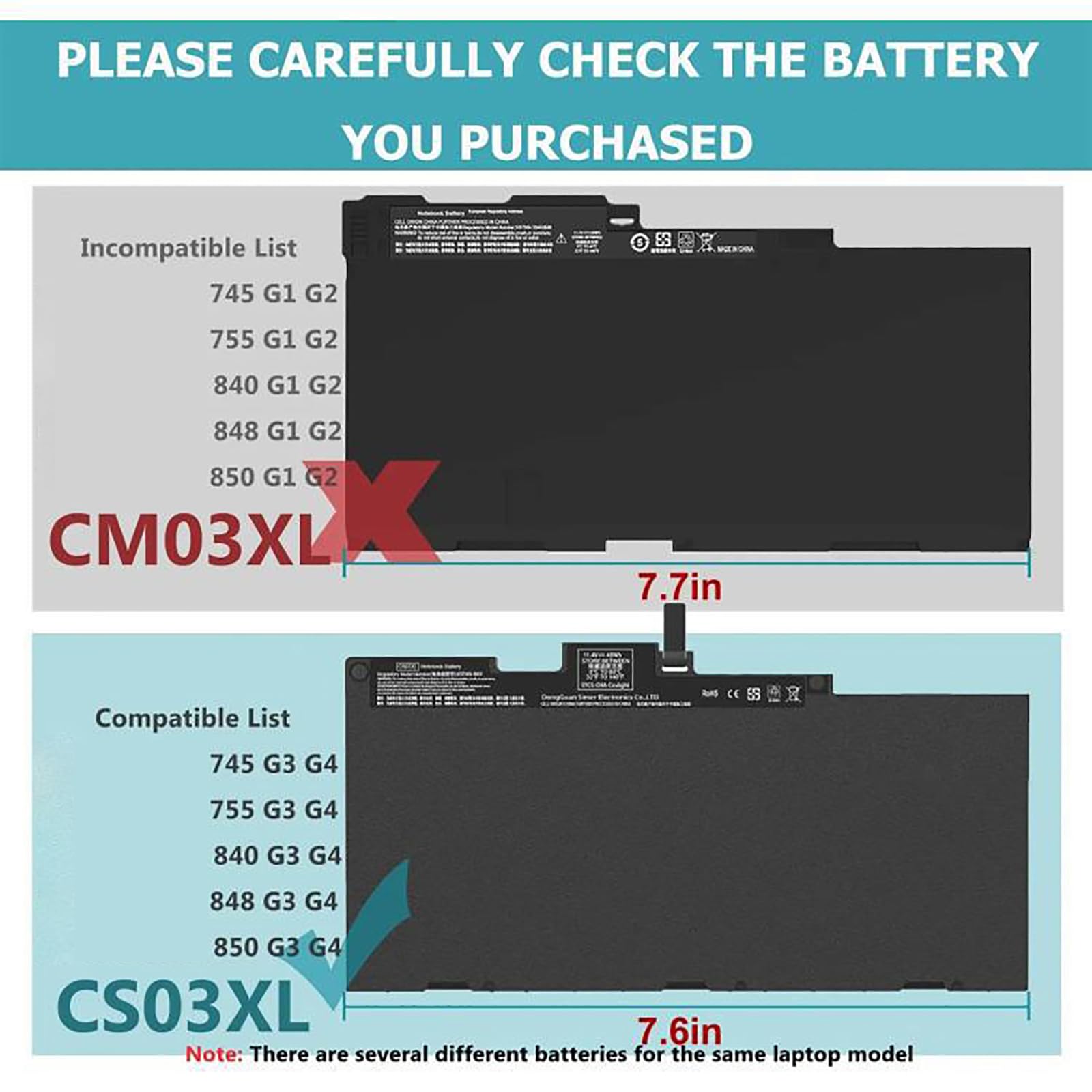 CS03XL - Batteria di ricambio a 3 celle, 11,4 V, 48 Wh per 745 755