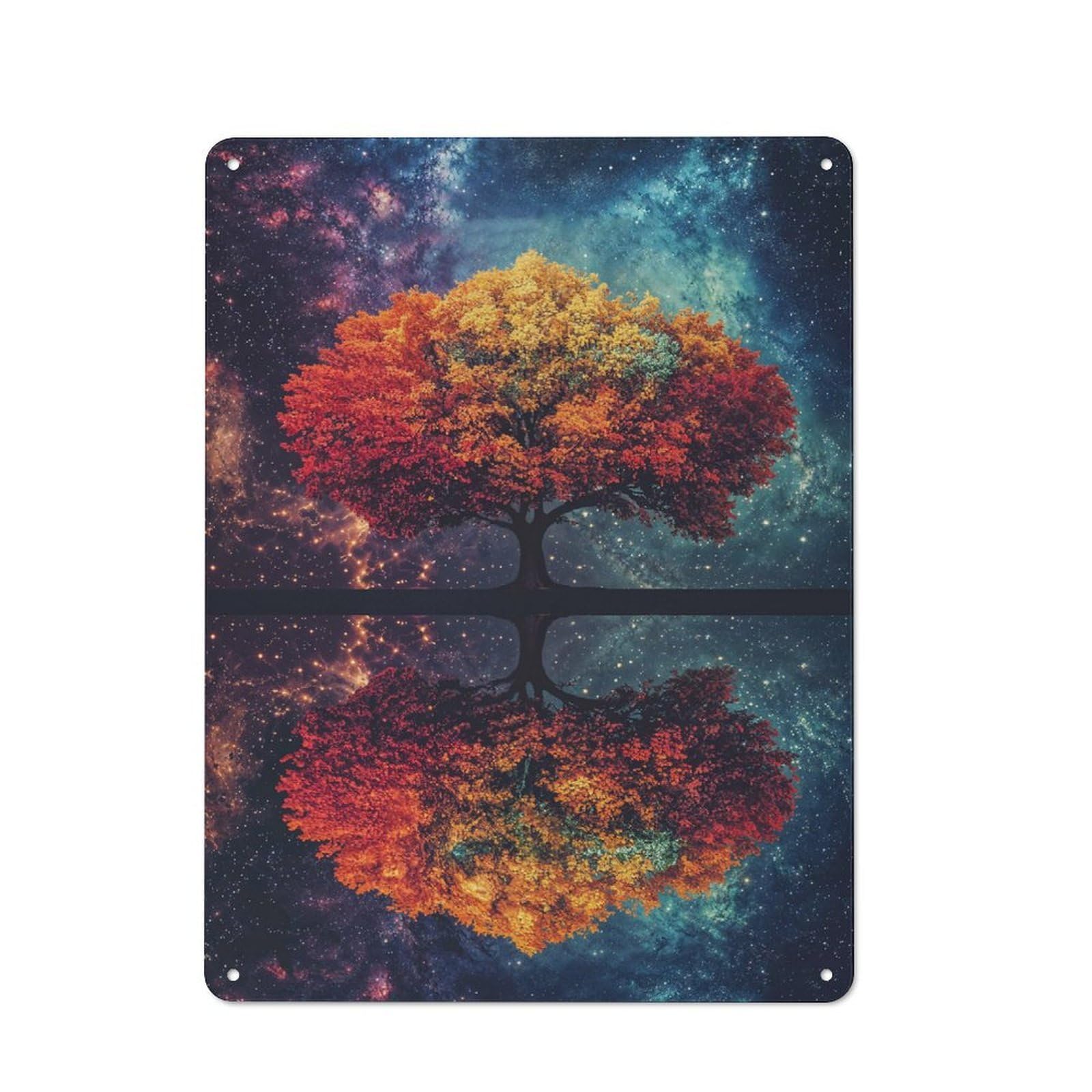 Junmoney Style-5 Tree Reflection In Starry Sky Rustic Tin Sign 40X30cm For Man Cave Or Games Room, Housewarming Present For People Styling Man Cave And Games Room