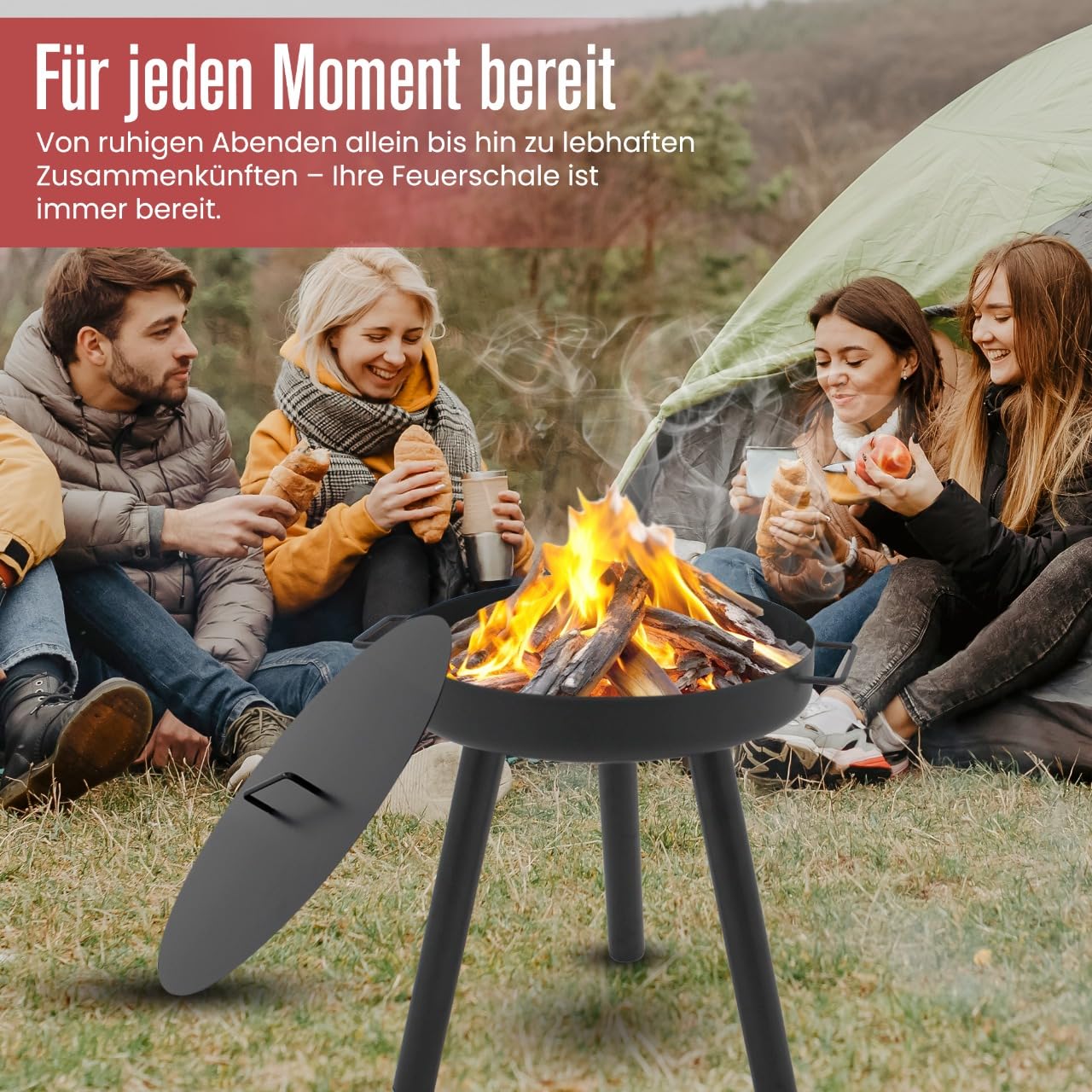Abdeckung passend für Feuerschale Ø 60 cm, Abdeckung für Feuerstelle für den Garten, Terrasse und Balkon, Stahl,Schwarz