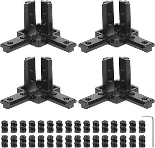 QWORK® 4 Stück 3 Wege Aluprofil Eckverbinder für 8 mm T-Nut mit Schrauben für Aluprofil 4040 Serie - Schwarz