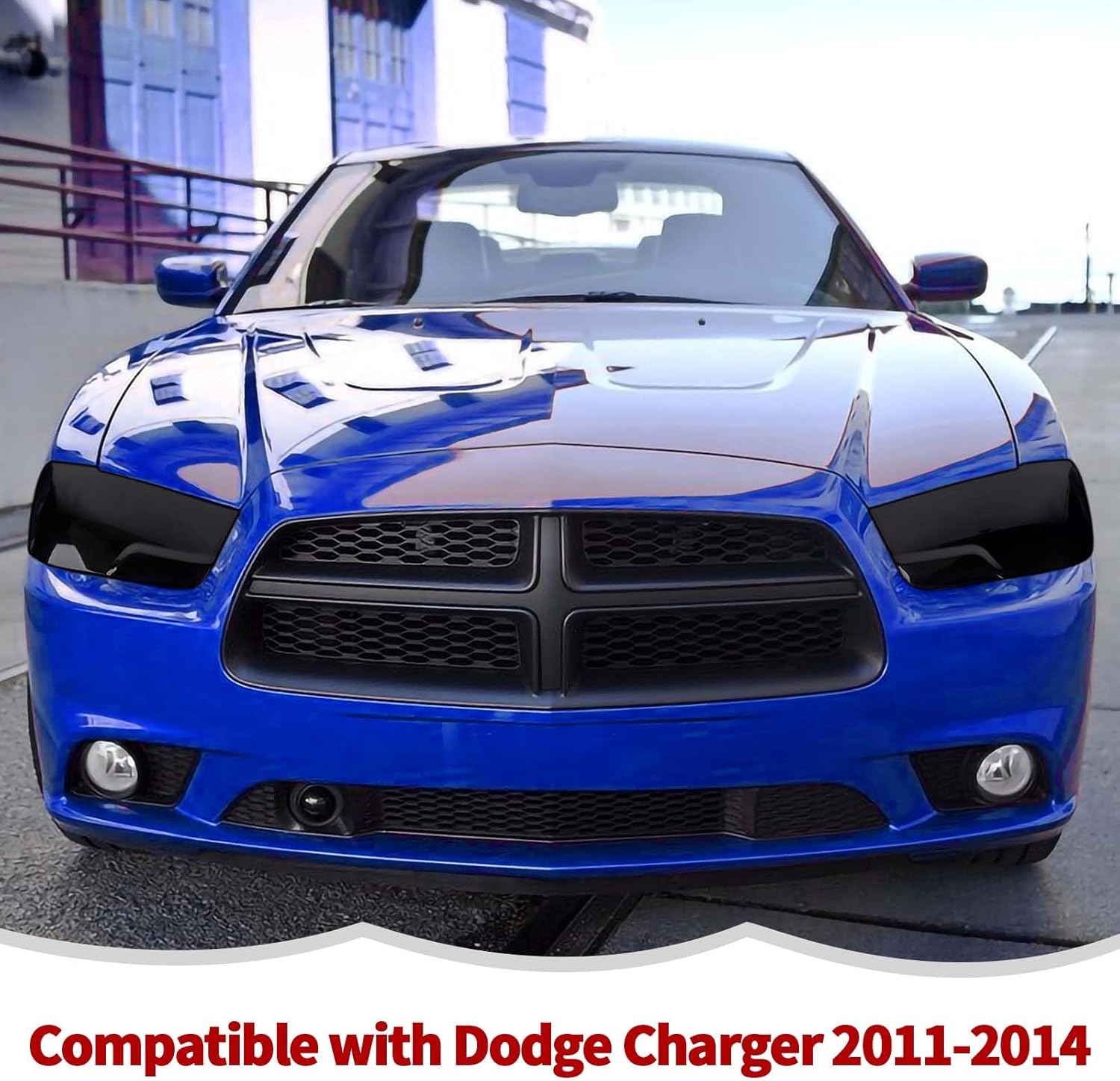 RT-TCZ Smoked Black Front Headlights Lamp Cover Guard Trim Decoration Exterior Accessories Compatible with Dodge Charger 2011-2014