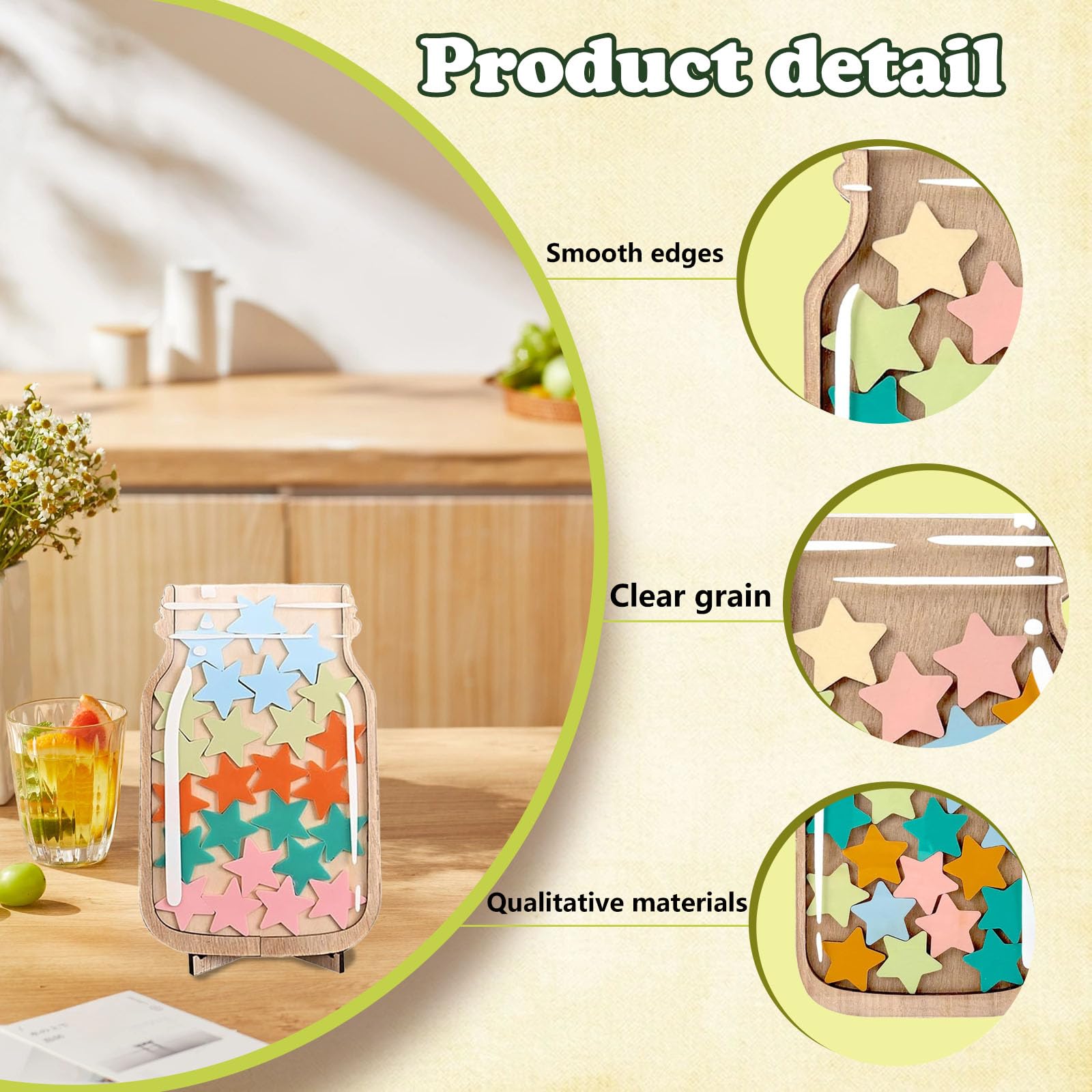 Barattolo Premio per Bambini in Legno con 25 Stelle Colorate 2.8 cm e Supporto Magnetico – Contenitore educativo per Buone abitudini casa e Scuola