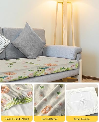 Miniatura 4 de Fundas de cojín para sofá con estampado floral de primavera y color verde azulado, funda elástica para sofá con parte inferior elástica, fundas de