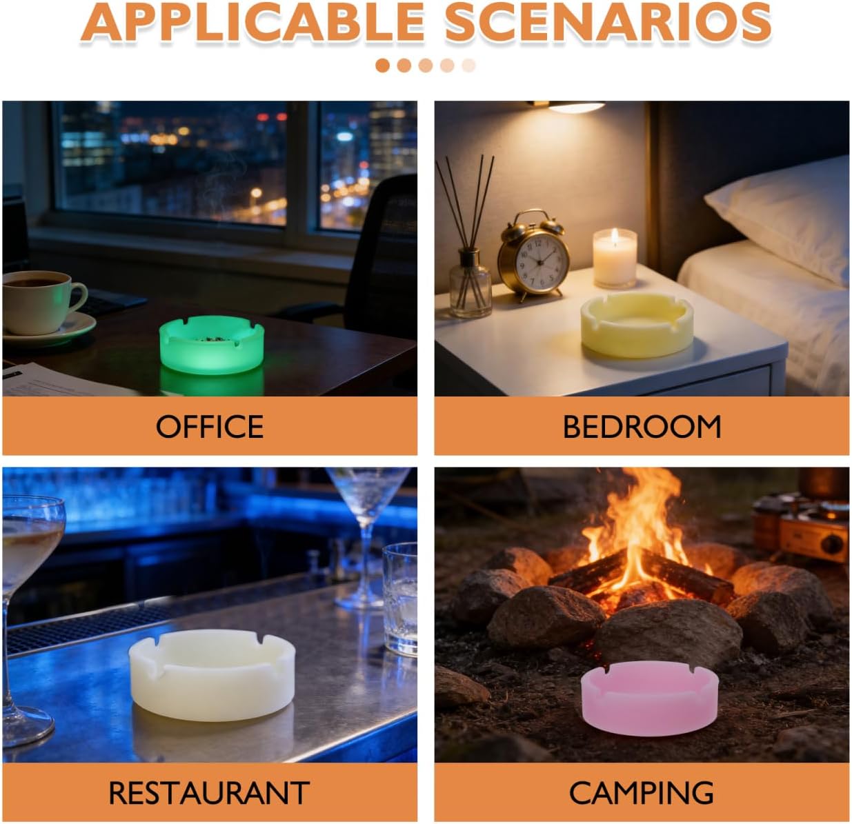 Glow in the Dark Ashtray Silicone Ash Tray for Cigars Round Ashtray Unbreakable Heat Resistant Luminous Night Use for Home Indoor Room Bedroom Decor 1 Pack