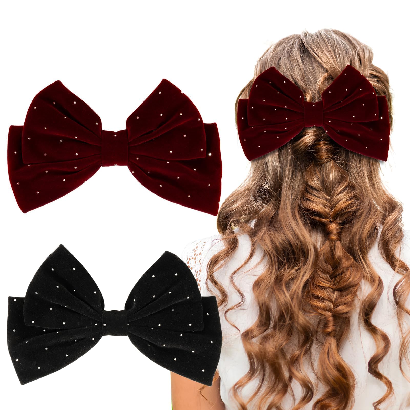 Barrette à Cheveux Double Face En Maille Avec Grand Nœud - Accessoire De Coiffure élégant, Clip Arrière, Pour Cheveux Longs - 8