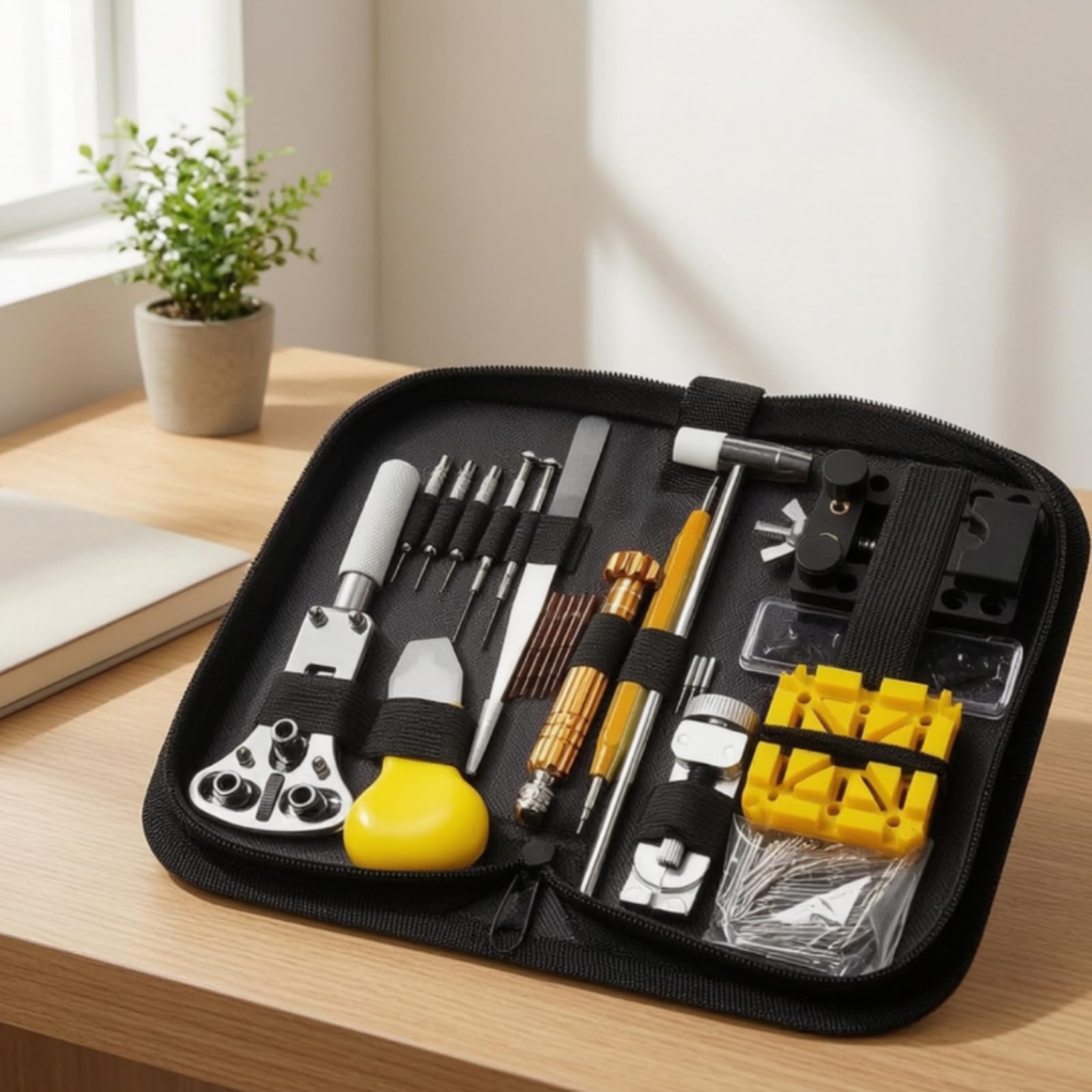 Gralara Effizient Uhrenreparaturset mit Tasche | für Batteriewechsel, praktische elastische Schlaufen, Uhrenwerkzeug-Set, Zuhause, Uhrenliebhaber, Heimwerker