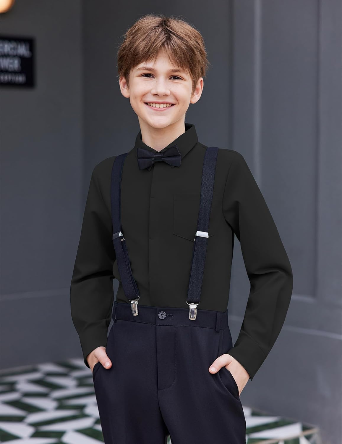 Arshiner Boys Long Sleeve Dress Shirt Solid Button Down Shirts School Formal Uniform Shirts with Pocket for 5-12 Years - Image 4