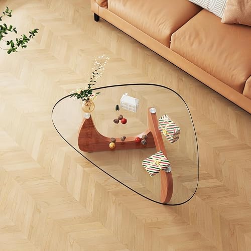 Miniatura 3 de Mesas de café de vidrio pequeñas de estilo granja, mesa central de madera moderna de mediados de siglo para la sala de estar, nogal transparente, 32