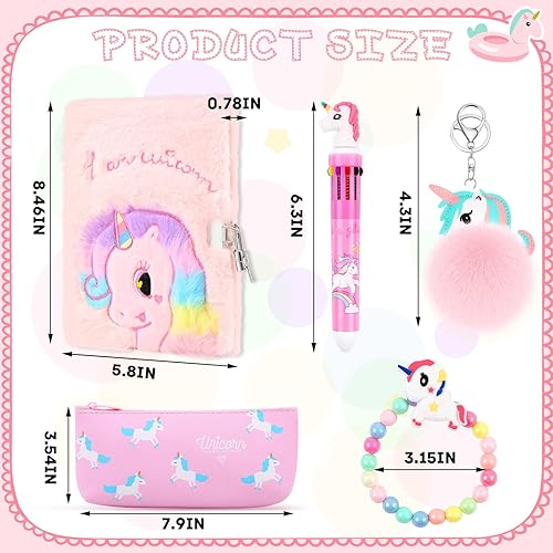 Miniatura 3 de Juego de cuadernos de peluche con diseño de unicornio y perro, cuaderno esponjoso para niñas, diario privado, bloc de notas con candado, bolígrafo