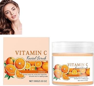 Vitamin C Brightening Facial Scrub, Gentle Face Exfoliating Scrub for Deeply Cleansing, Brightening and Hydrating Skin, Refining Pores and Blackheads, Even Out Tone, Soften & Smooth Skin 1pcs