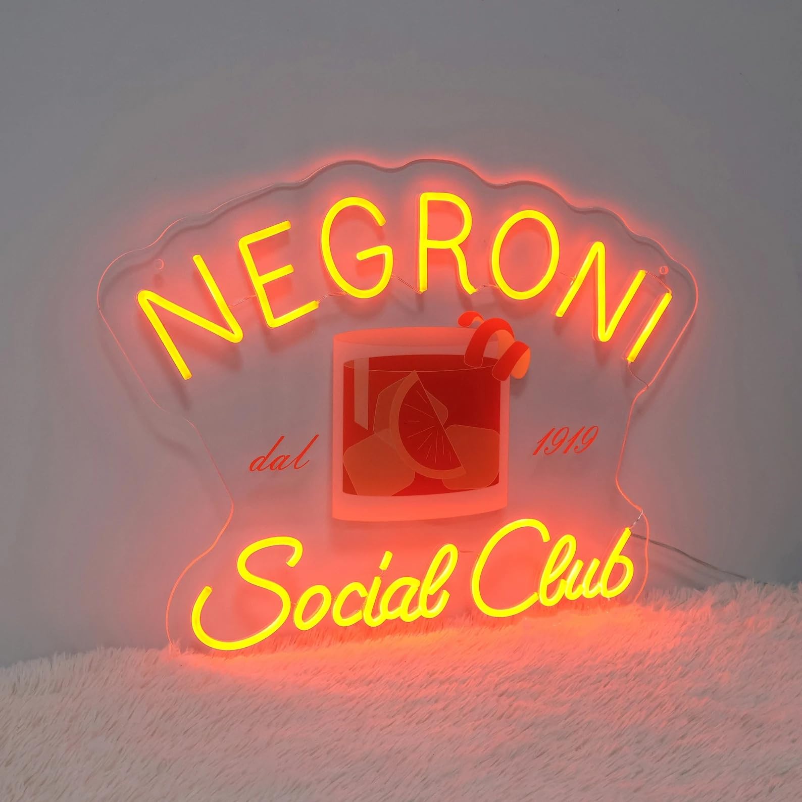 Negroni Social Club Targa LED Neon – Decorazione da parete retrò per cocktail per bar e home bar, regalo per gli amanti del Negroni e barkeeper