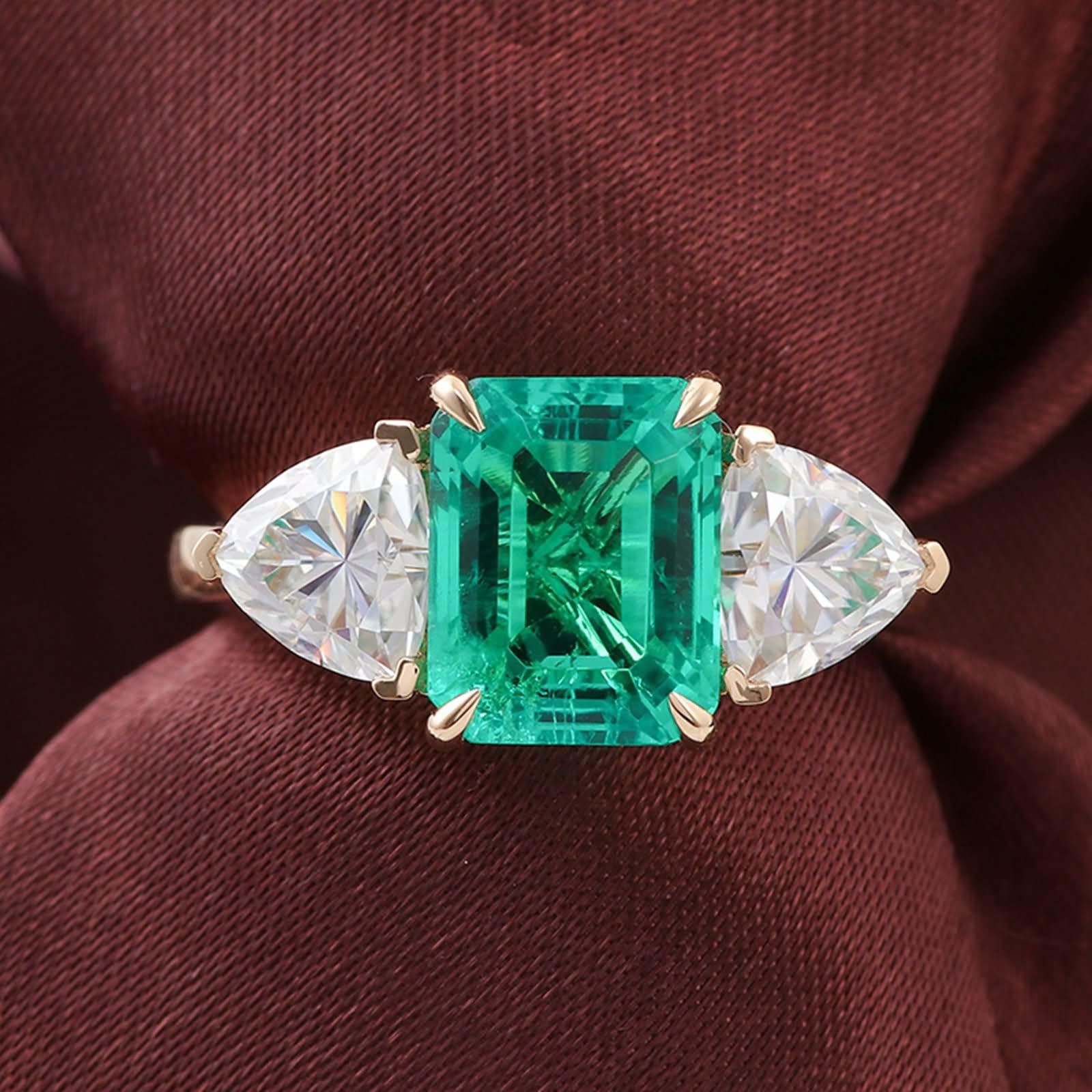 Eternity 9K / 14K / 18K / 18K Women's Ring Eternity, 4 Claws Rectangle and Triangle With Moissanite, Green Gold Pierścionki Obrączki Damskie