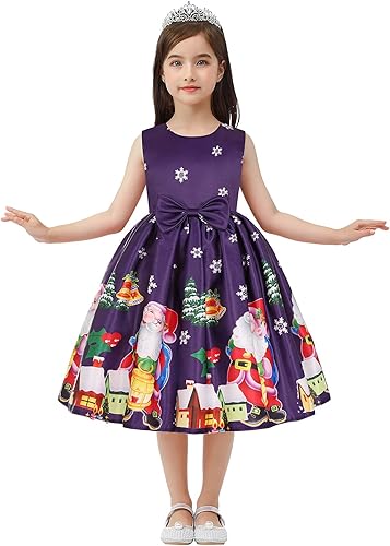 Miniatura 1 de Trajes de Navidad para niñas y bebés fiesta concurso de princesa vestido de baile para niñas vestido de Navidad para niños morado 8-9 años