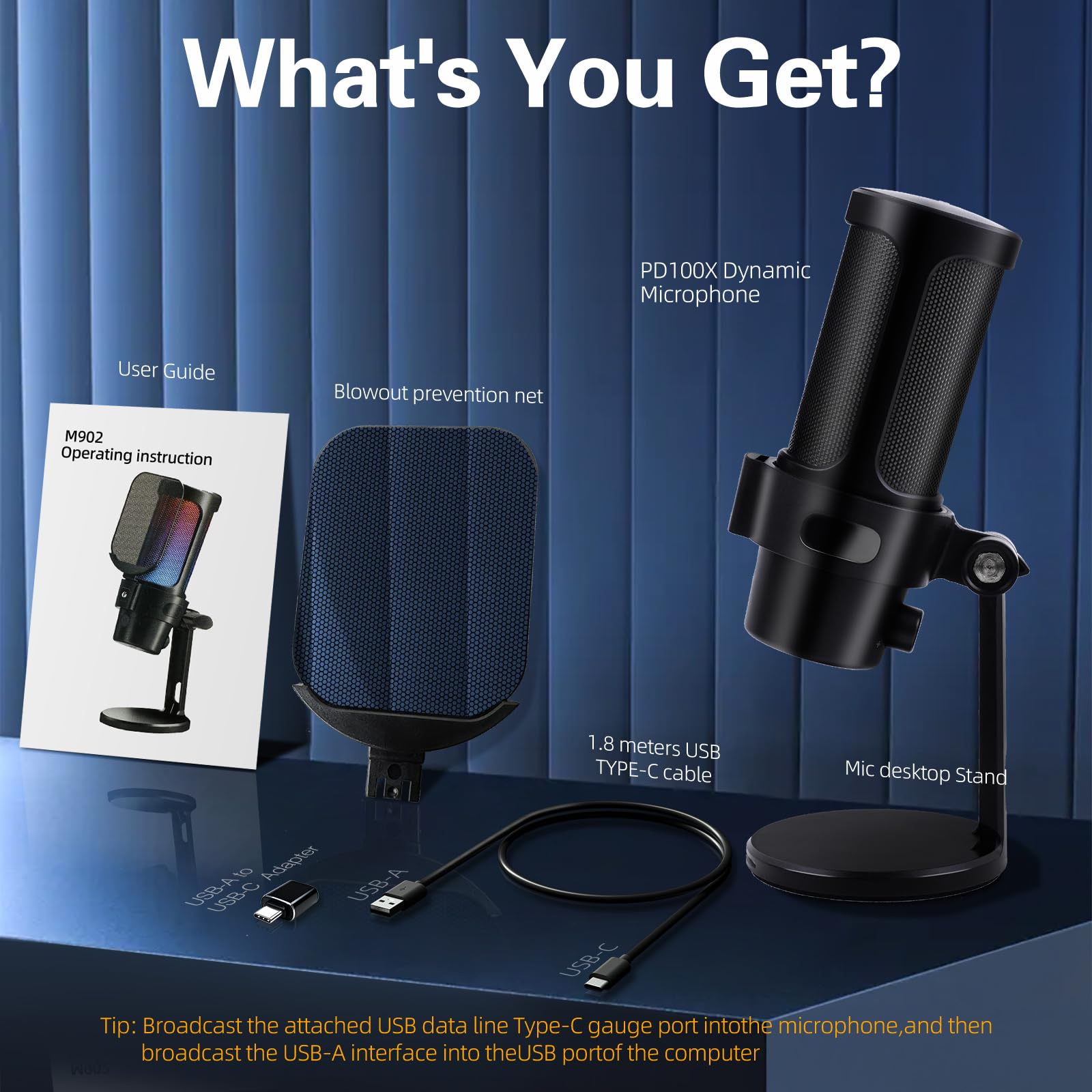 VCOM USB Gaming Mikrofon für PC, Noise Cancellation Gaming Microphone mit Mute, Pop-Filter, Gain, PC-Mikrofon für Streaming, Podcast, Twitch, YouTube, PS4/PS5