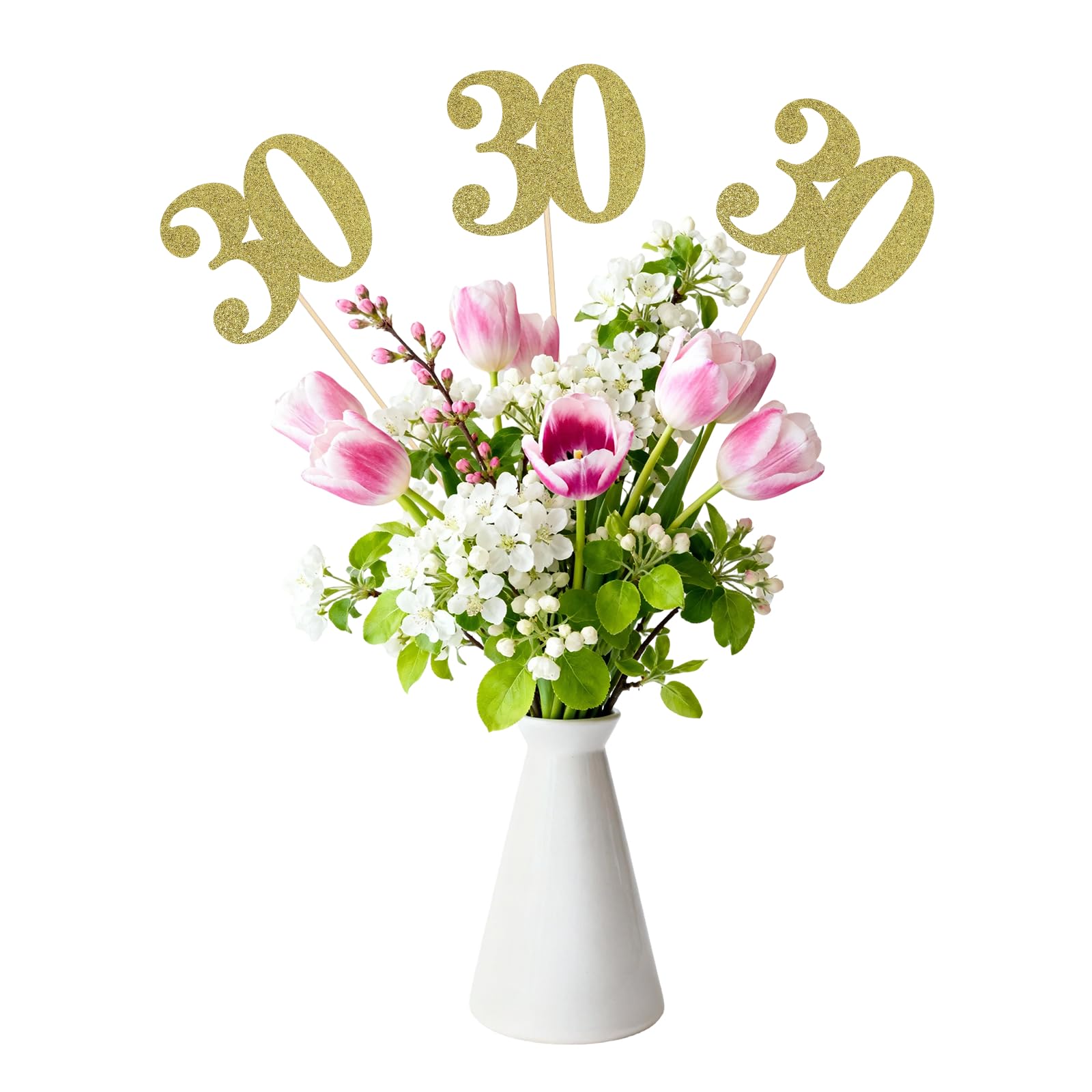 sourcing map 12Pcs 30th Birthday Centerpiece Sticks, Glitter Cupcake Picks Glitter Cupcake Toppers Number Cake Toppers for Birthday Party Anniversary Decoration, Gold