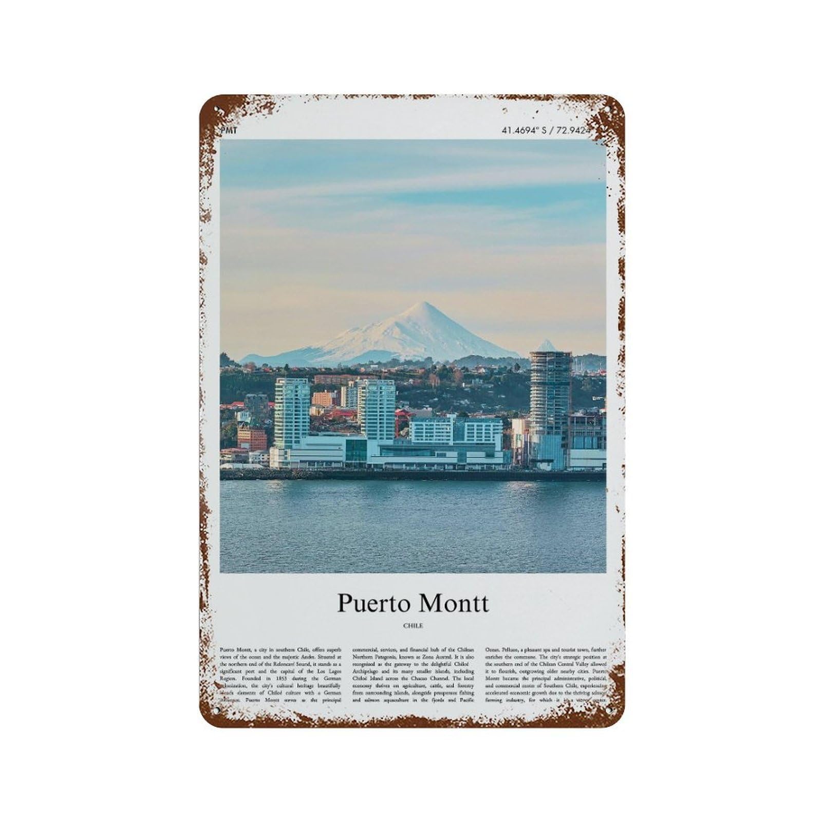 xiaoxiaoshen Puerto Montt Chile City Scenery Wall Decor Art Metal Tin Poster Modern Home Decor Art Home Bar Shop Decorations Vintage Sign 30x20cm