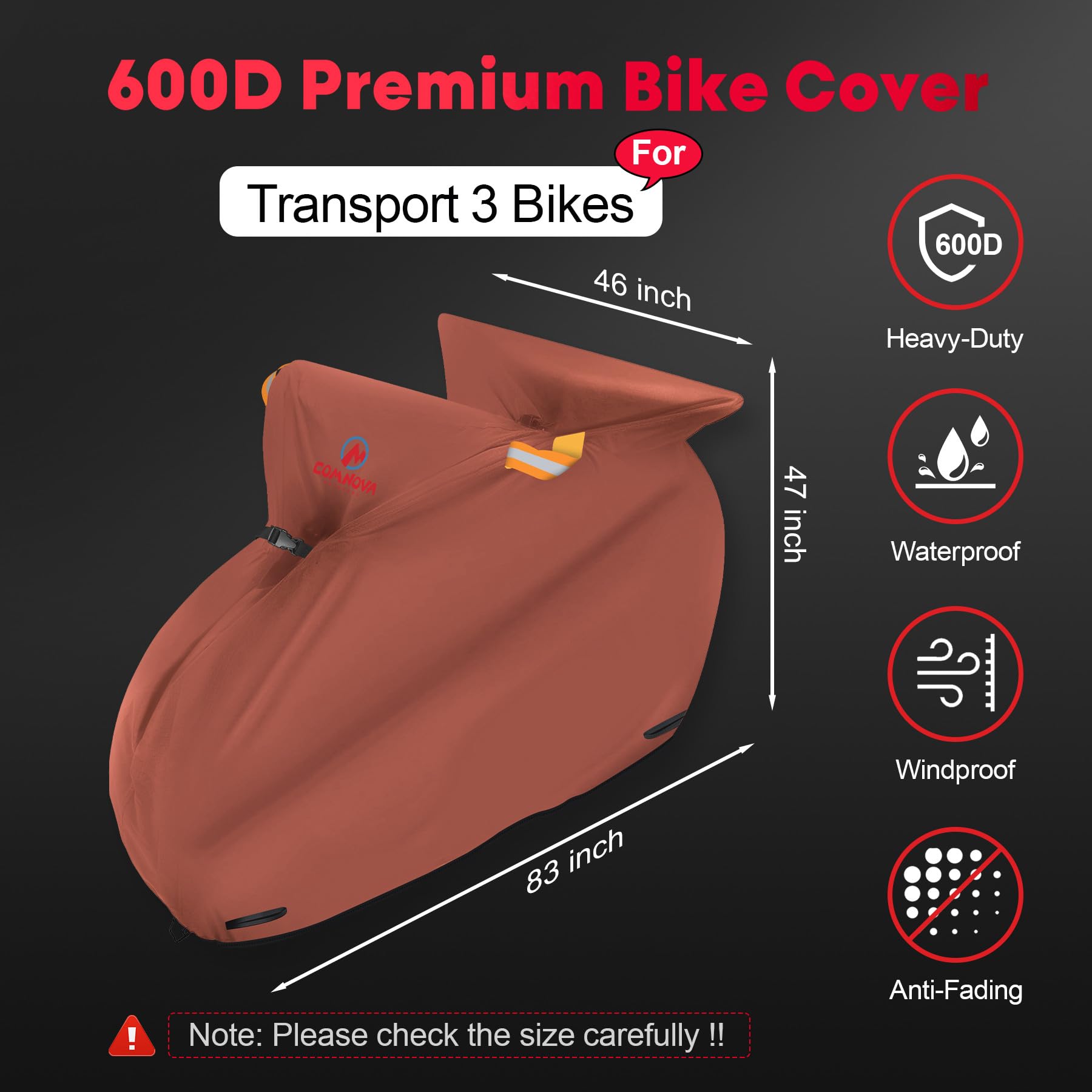 Comnova - Funda para bicicleta para transporte de 3 bicicletas, fundas para bicicletas al aire libre para 3 bicicletas en el portabicicletas trasero, impermeable y resistente, fundas para