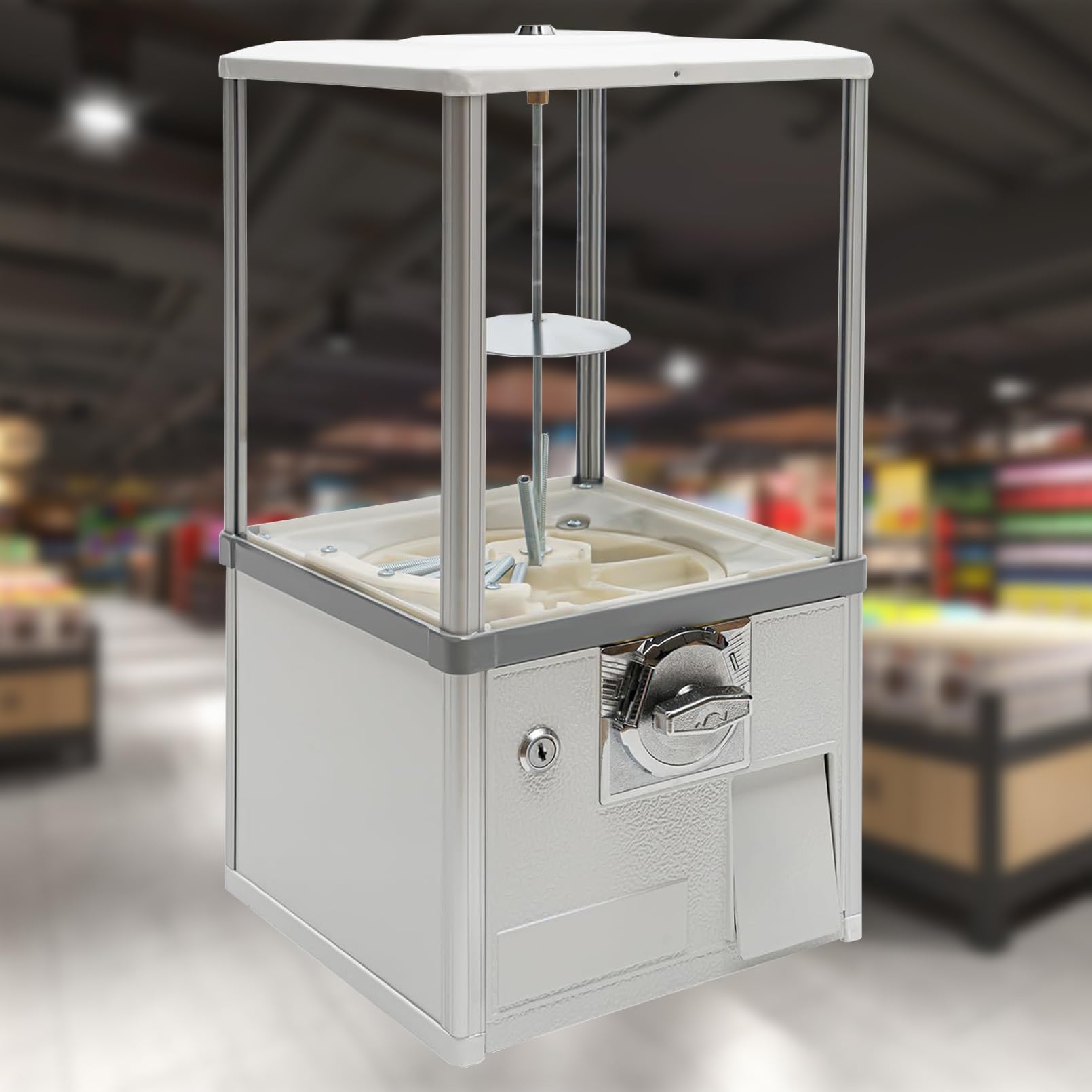 Kaugummiautomat,Großer Bonbon und Kaugummiautomat,Münzbetriebener Süßigkeitenautomat,Automatischer Kapsel Automat für Einzelhandelsgeschäfte,für Kapselspielzeug mit 4,5-5,5 cm Durchmesser(White,1 EUR/