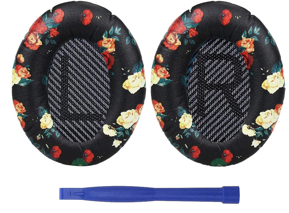 Almohadillas de repuesto QC35 para audífonos Bose QuietComfort 35 (QC35), QuietComfort 35 II (QC35 ii) y QuietComfort 45 (QC45) - Negro floral miniatura 1