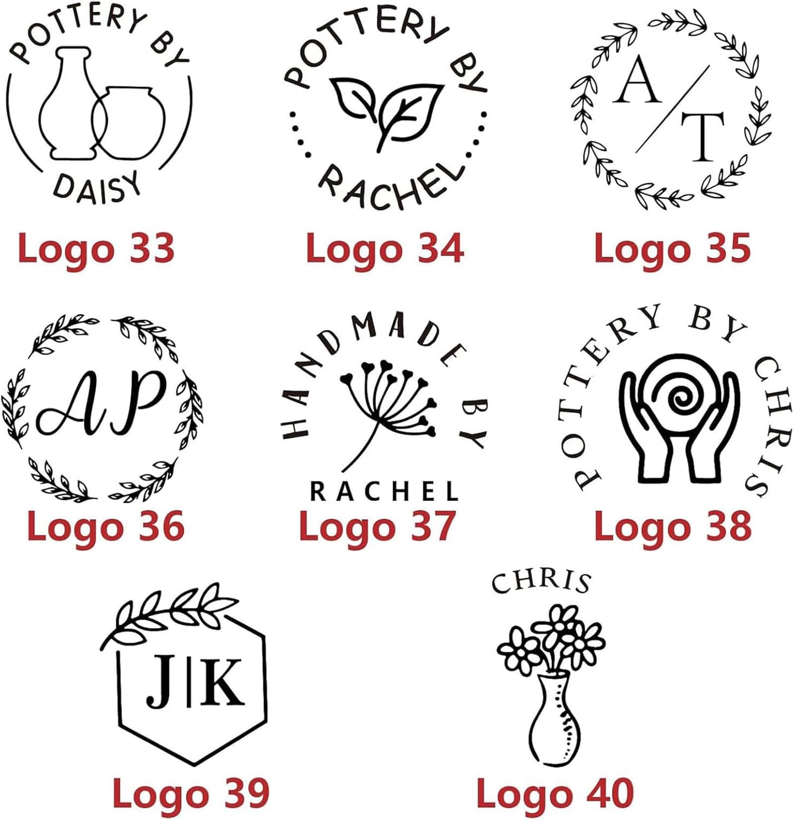 Personalisierter Tonstempel mit Text und Muster, Keramikstempel aus Messing mit Holzgriff for Töpfer(1.5 Inches)