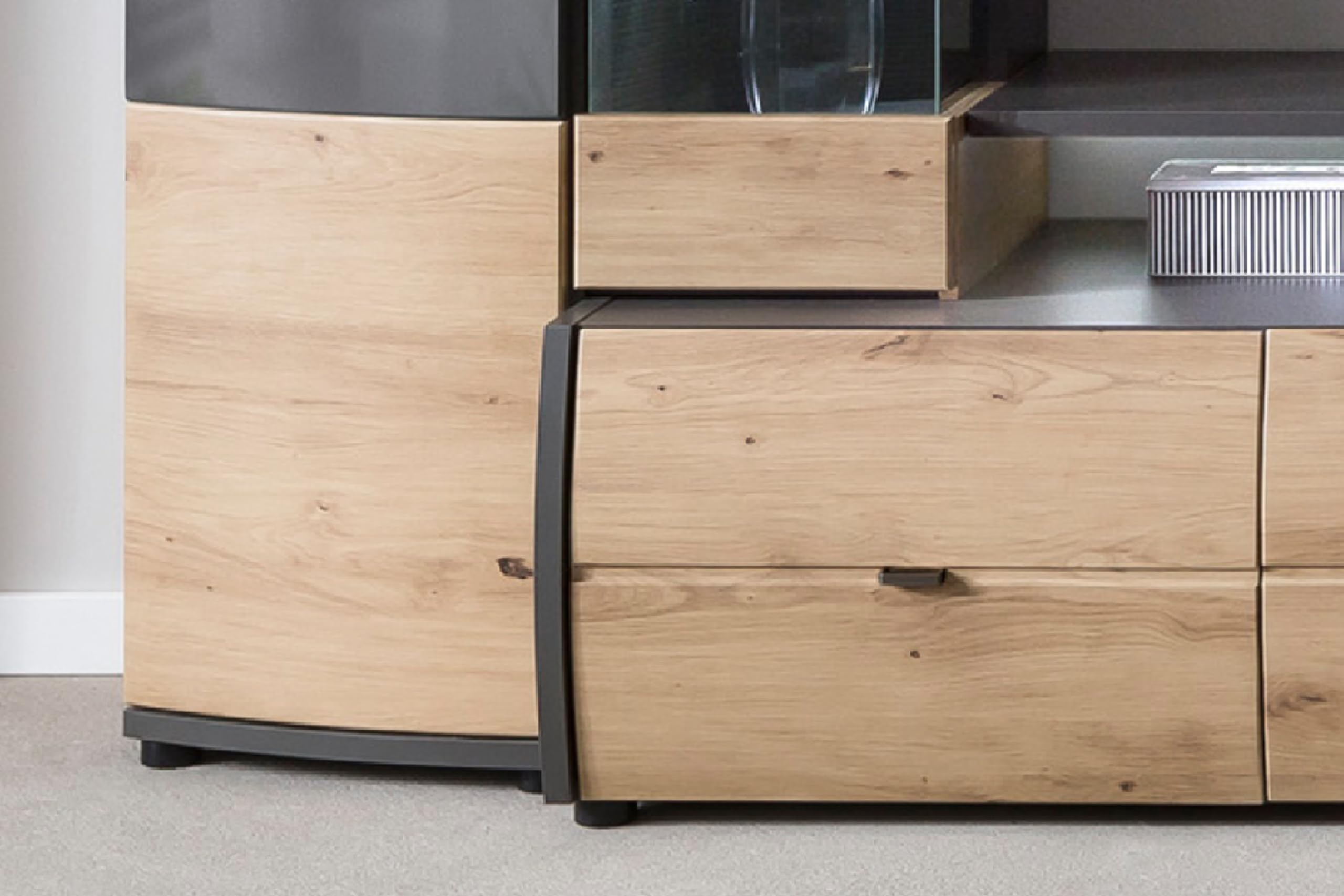 Florina VA Wohnkombination Set 4-Teilig - Modern - Front: MDF Hochglanz - Farbe: Braun/Grau - TV Wand - B/H/T: 302,2 x 193,3 x 53,2