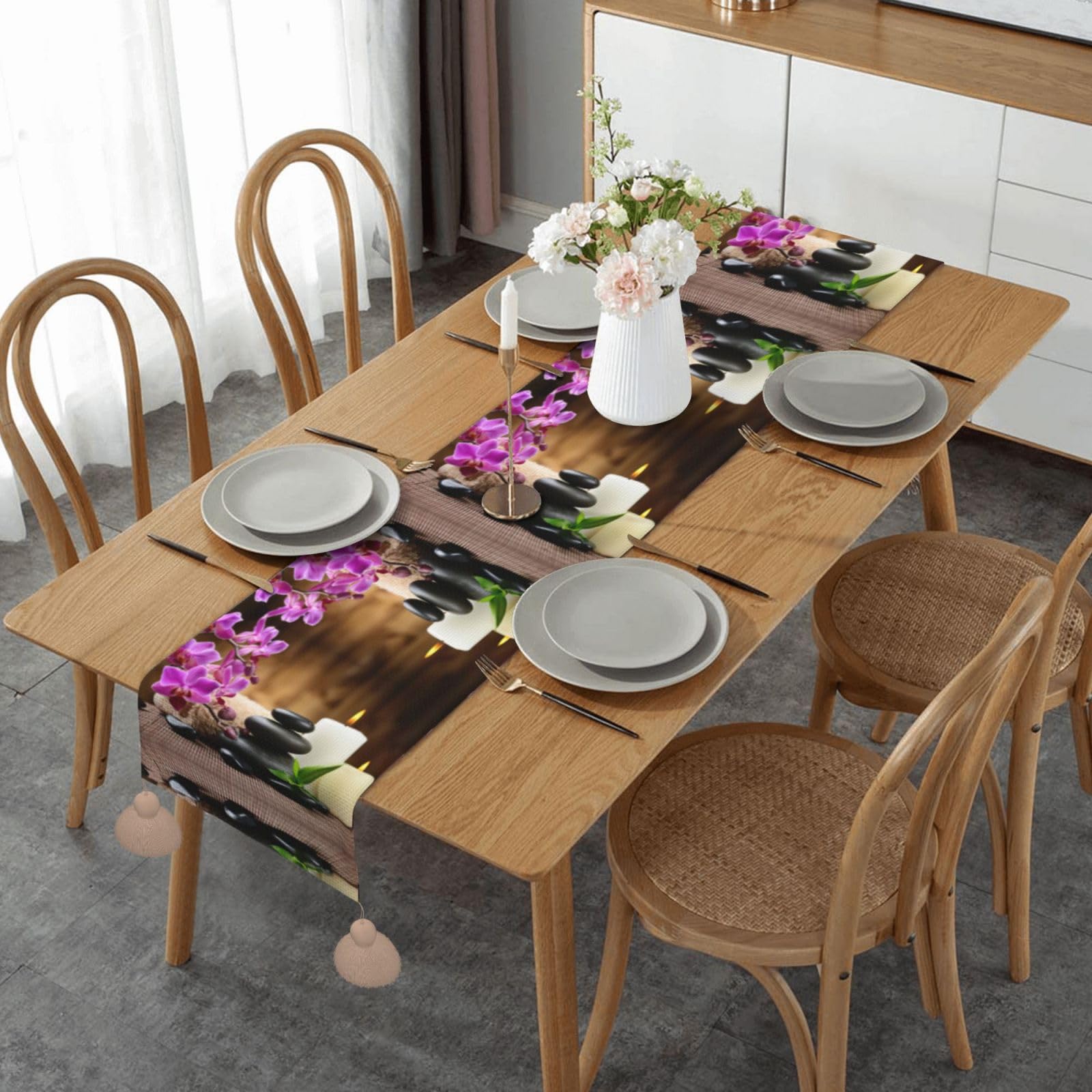 Chemin de table macramé fait main style Pierre Zen textile haut de gamme