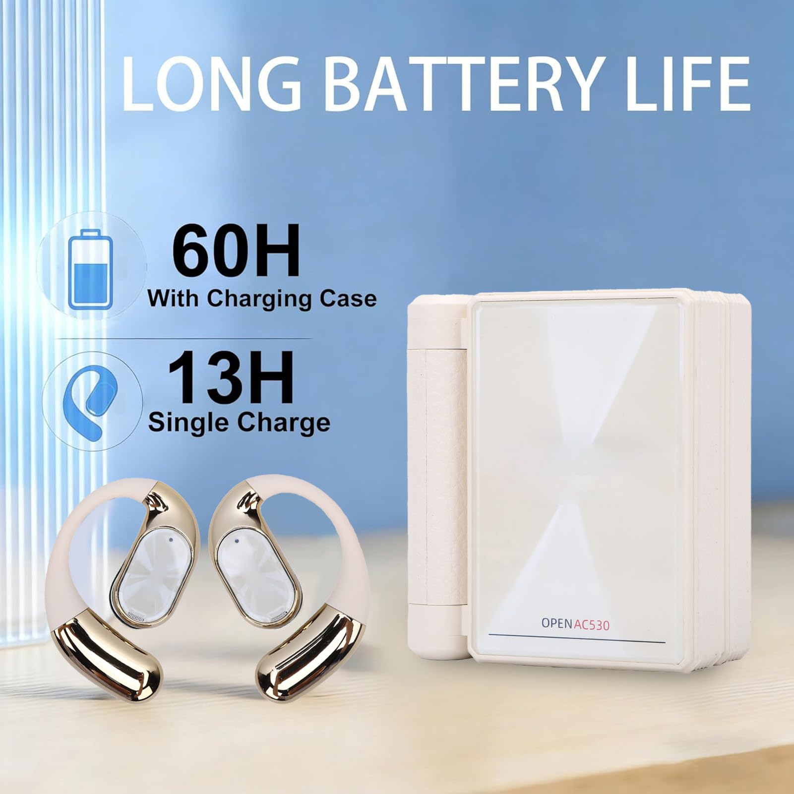 Auricolari Bluetooth, Auricolari con Cancellazione del Rumore de'orecchio Aperto a Doppia Piega (WHITE)