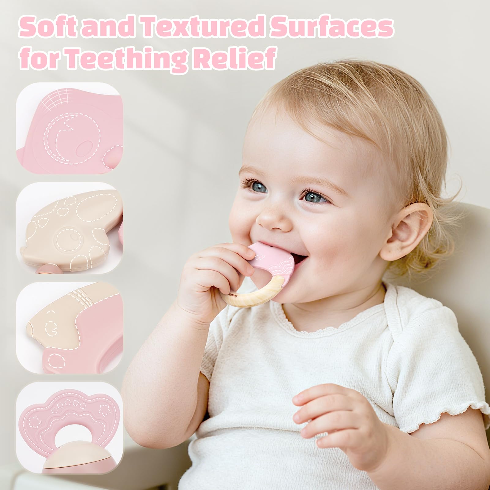 Baby Girl Baby Toys 0-6 Months Newborn Essentials 10pcs Rattles Teething Sensory with Storage Box(Pink), Pink colour - Image 3