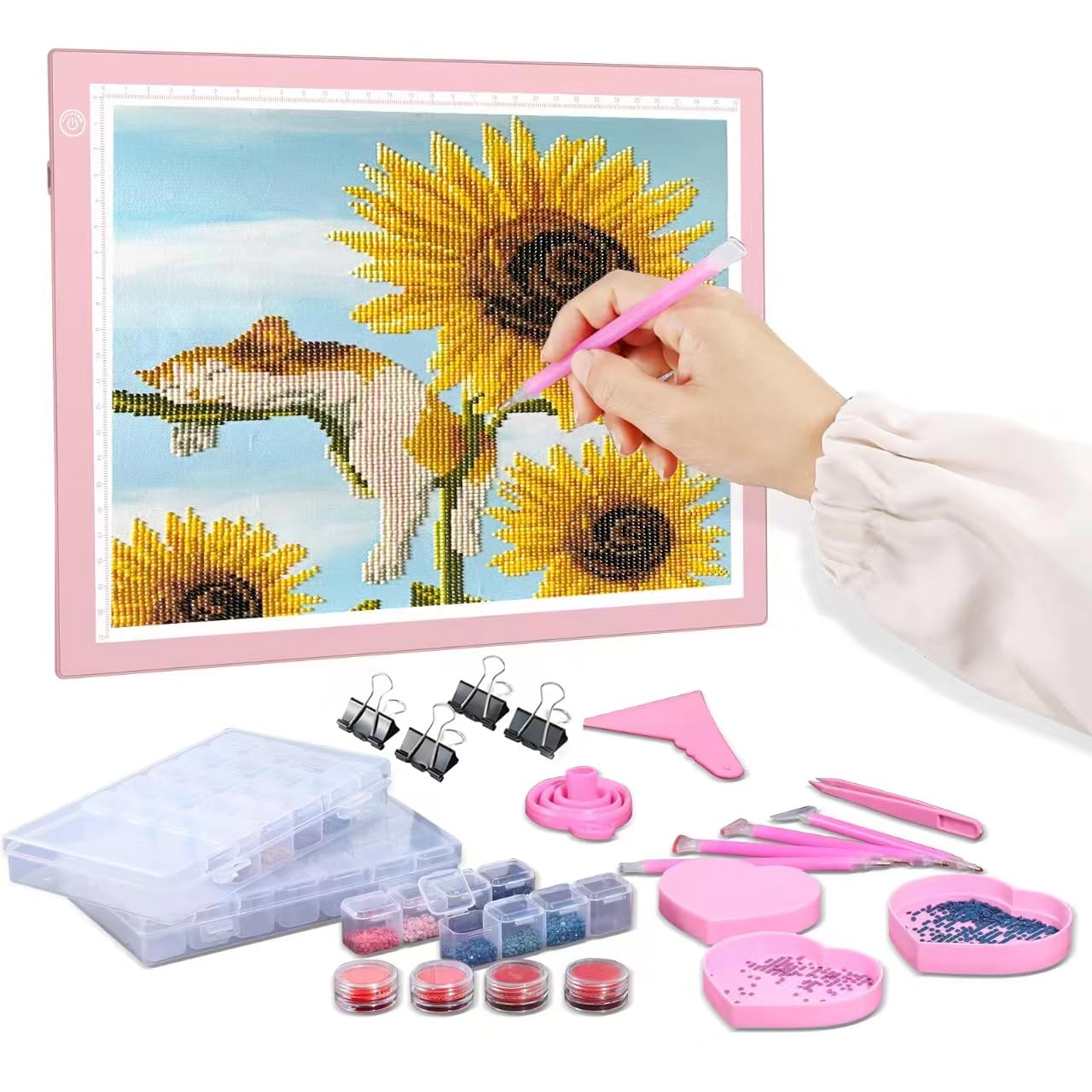 Photo 1 of RTjoy A4 LED Light Pad for Diamond Painting Kits, USB Powered Light Board, Adjustable Brightness Trace Light Box with Diamond Painting Accessories for Gift Ideas Diamond Art Craft (Pink) Pink A4 Light Pad Kits