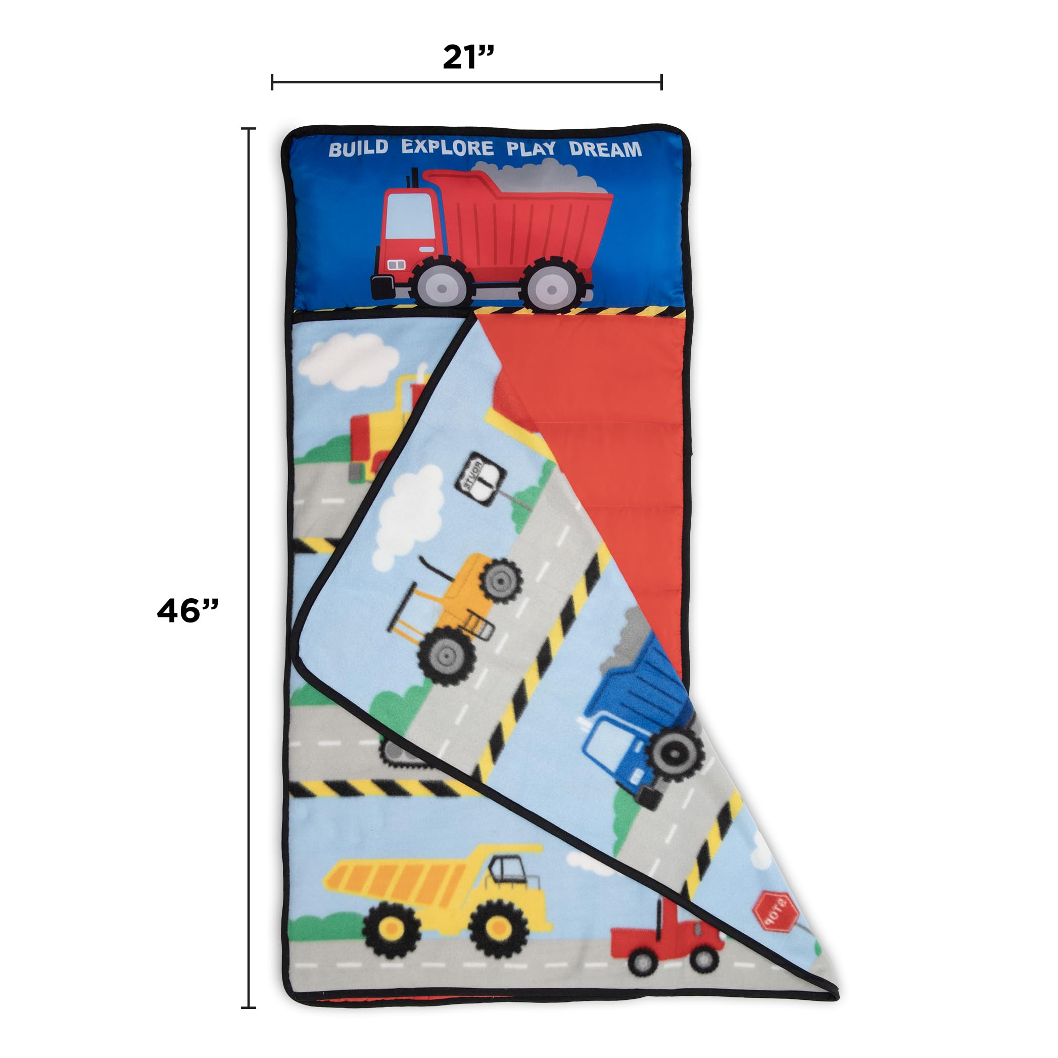 Funhouse Construction Area Trucks Kids Nap Mat Set – Includes Removable Pillow and Fleece Blanket – Great for Boys Napping During Daycare or Preschool - Fits Toddlers, Blue