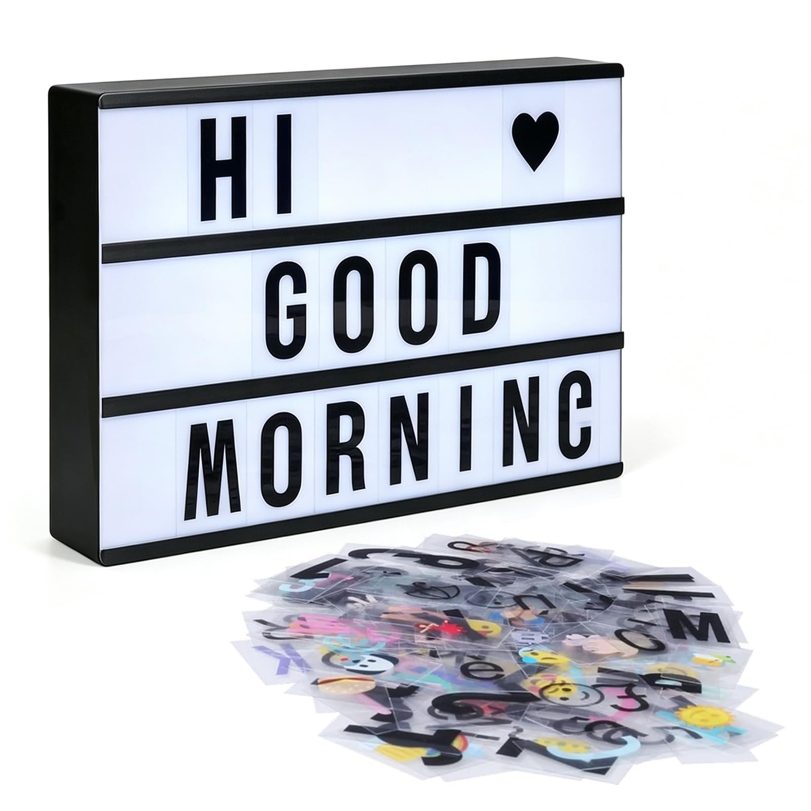 A4 Cinema Light Box,Black Frame,White LED Light Up Letters,Letter Board with Emoji,USB/Battery,Christmas Hallowmas Birthday Gifts,Personalised Signs,Room Decor,Preppy Decor