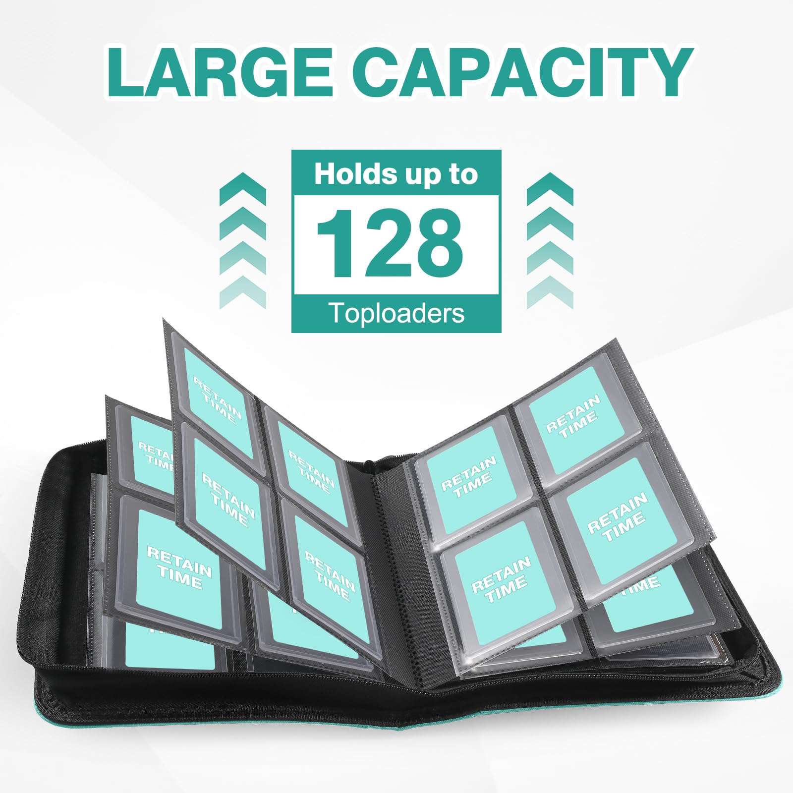 Raccoglitore con caricamento superiore, 100 Toploader e 100 custodie per carte incluse, contiene 128 Toploader raccoglitori, 4 tasche per caricatori dall'alto rigidi da 7,6 x 10,2 cm, raccoglitore per