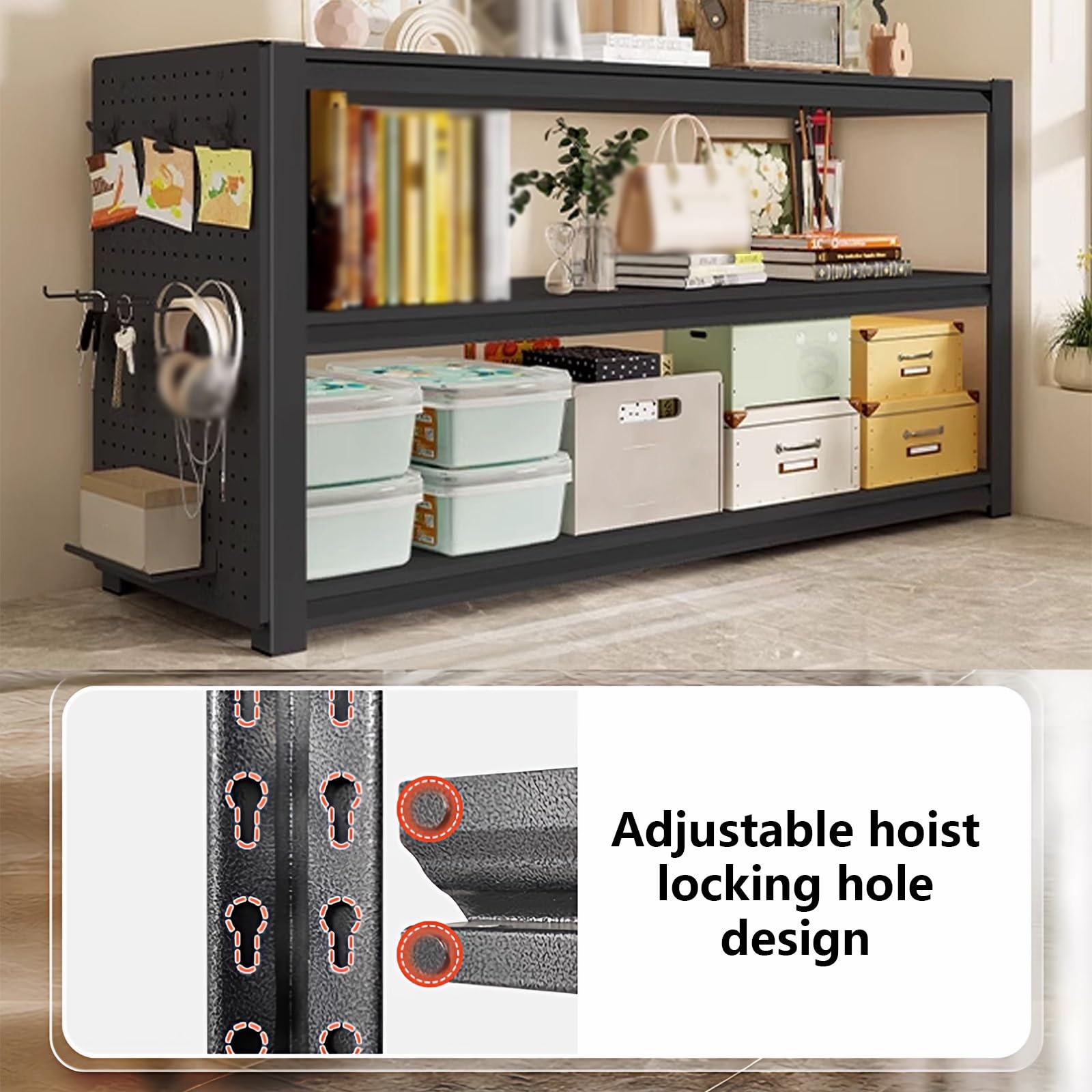 Scaffale Cucina Salvaspazio Ripiani Regolabili Elevata Capacità Di Carico, Scaffale Metallo con Pannello Forato, Scaffalatura Stile Minimalista per Soggiorno Ufficio Bagno(50x40x118cm)