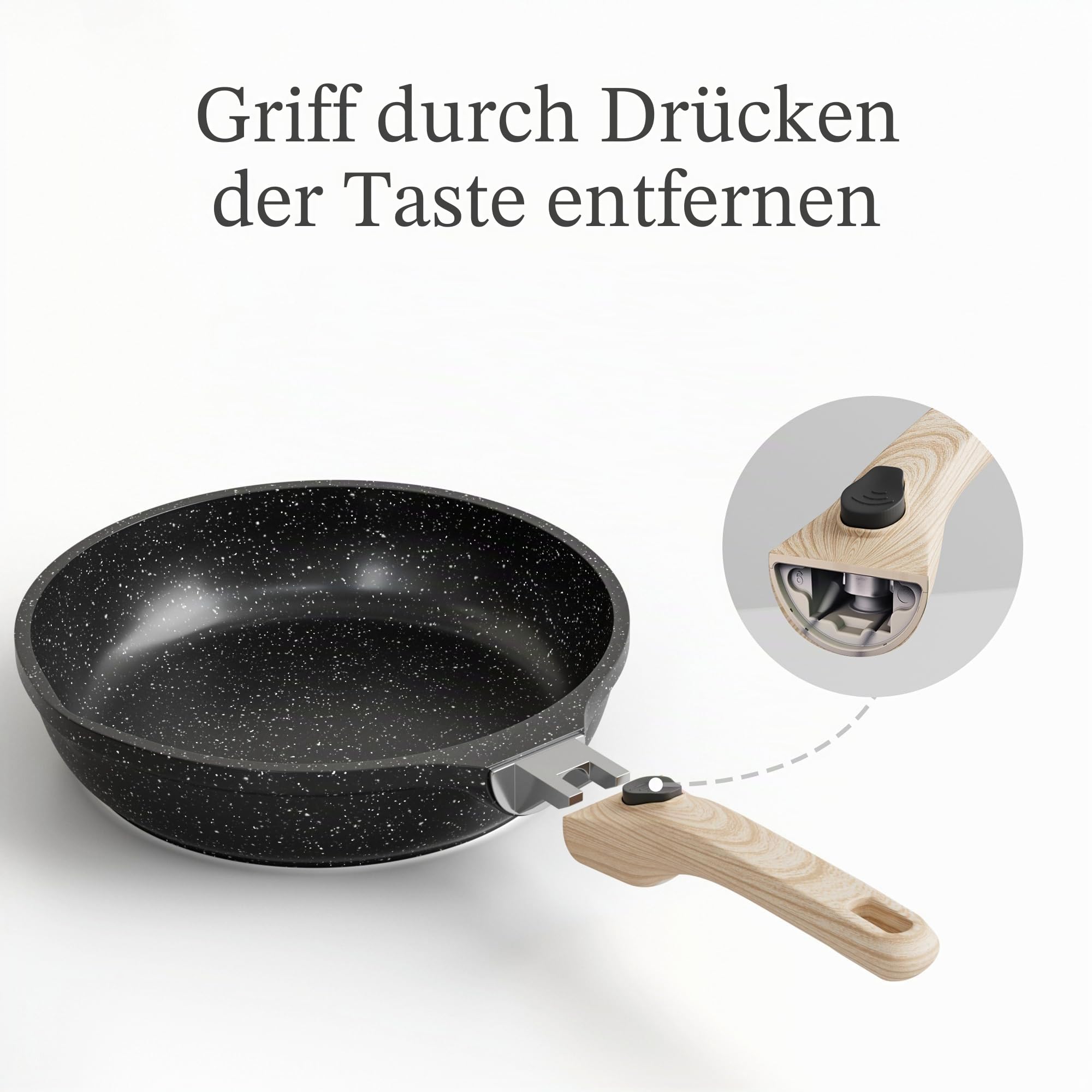 RIOVARM Induktion Bratpfannen Set mit abnehmbaren Griffen, Antihaft Pfannenset 20 cm 24 cm 28 cm, Granit Omelett Pfanne ohne PFOA, Kochgeschirr-Set für alle Herdarten, Spülmaschinen- und ofenfest