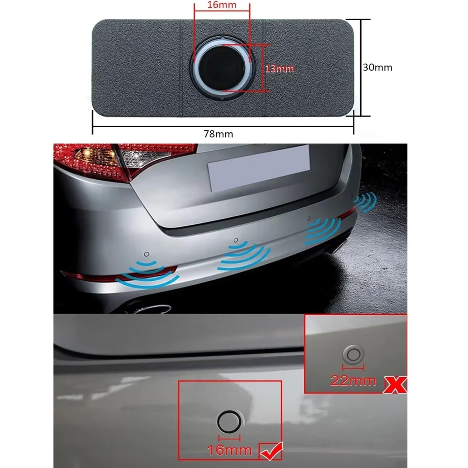 Parking Alerta Kit Asistencia Sensores Aparcamiento Coche Sensores Planos 13mm Radar Marcha Atrás Zumbador Sonido Alarma Control Distancia Monitores Punto Ciego
