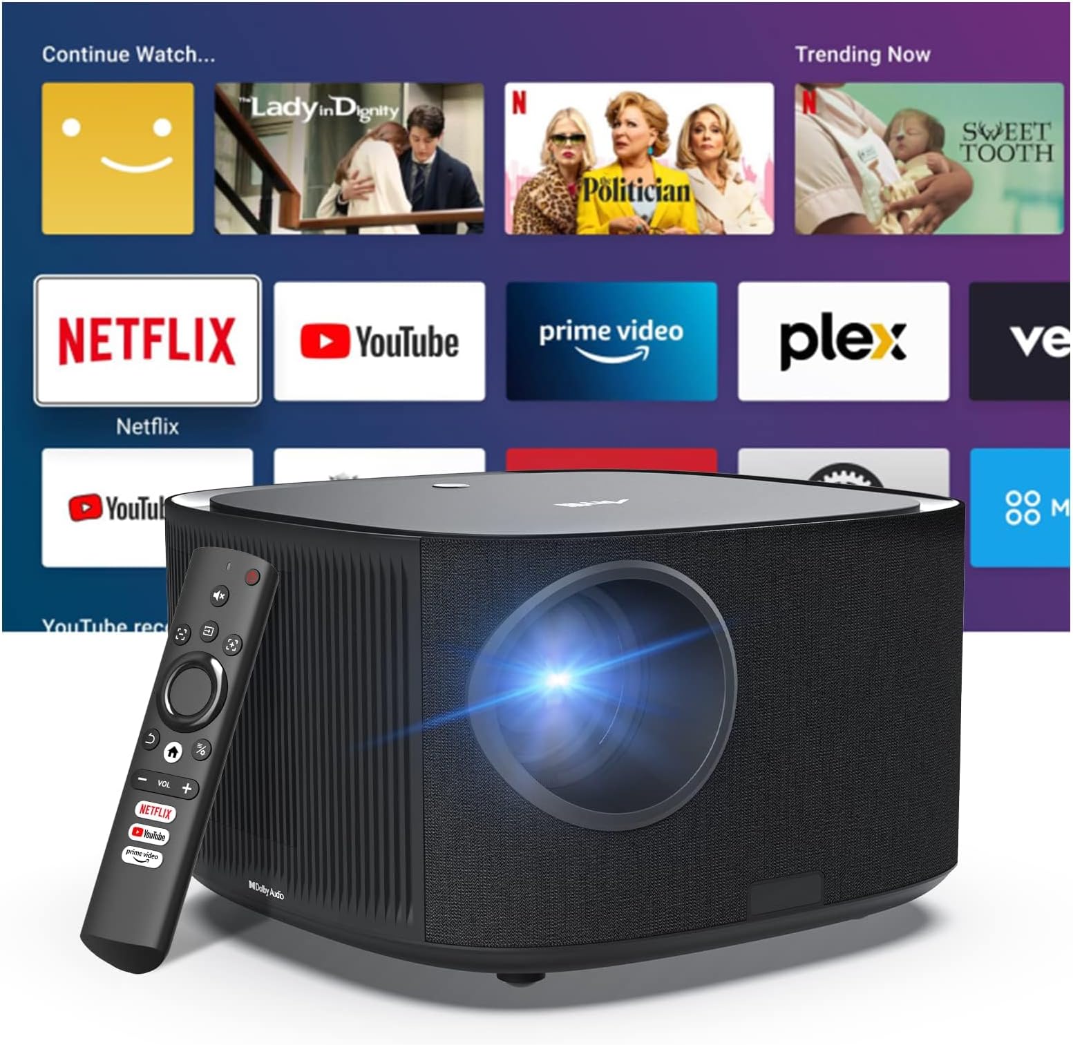 App intégrée] Vidéoprojecteur 1080P FHD 4K 2025 Rétroprojecteur Portable ini Projecteur Dual