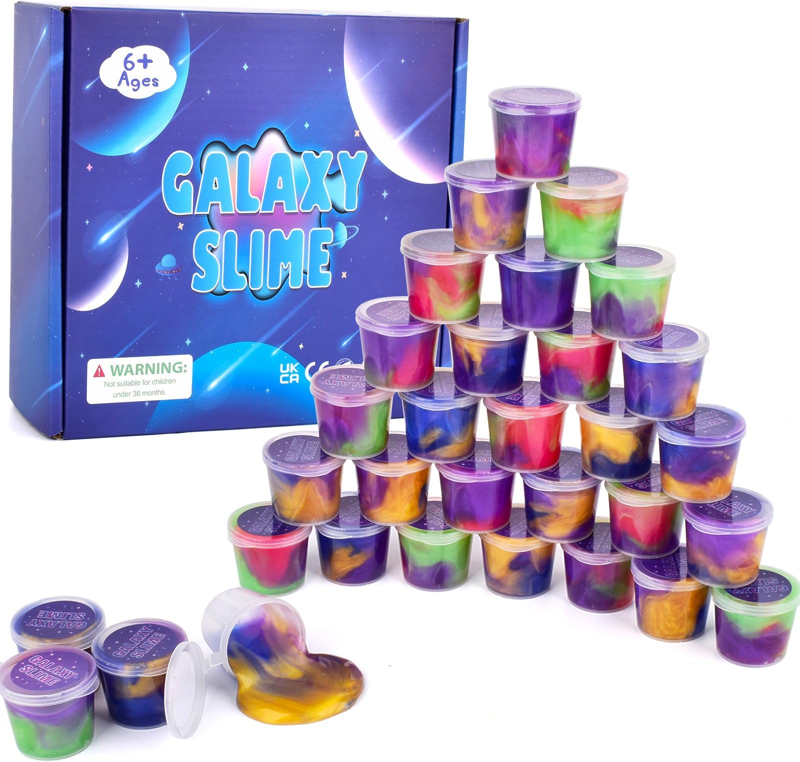 Easter Basket Stuffers - 32 Pack Galaxy Slime Kit for Kids Party Favors, Non-Sticky, Mess-Free and Colorful Stress Relief Sludge Toy, Classroom Rewards, Easter Egg Fillers and Gift for Kids Age 4-12