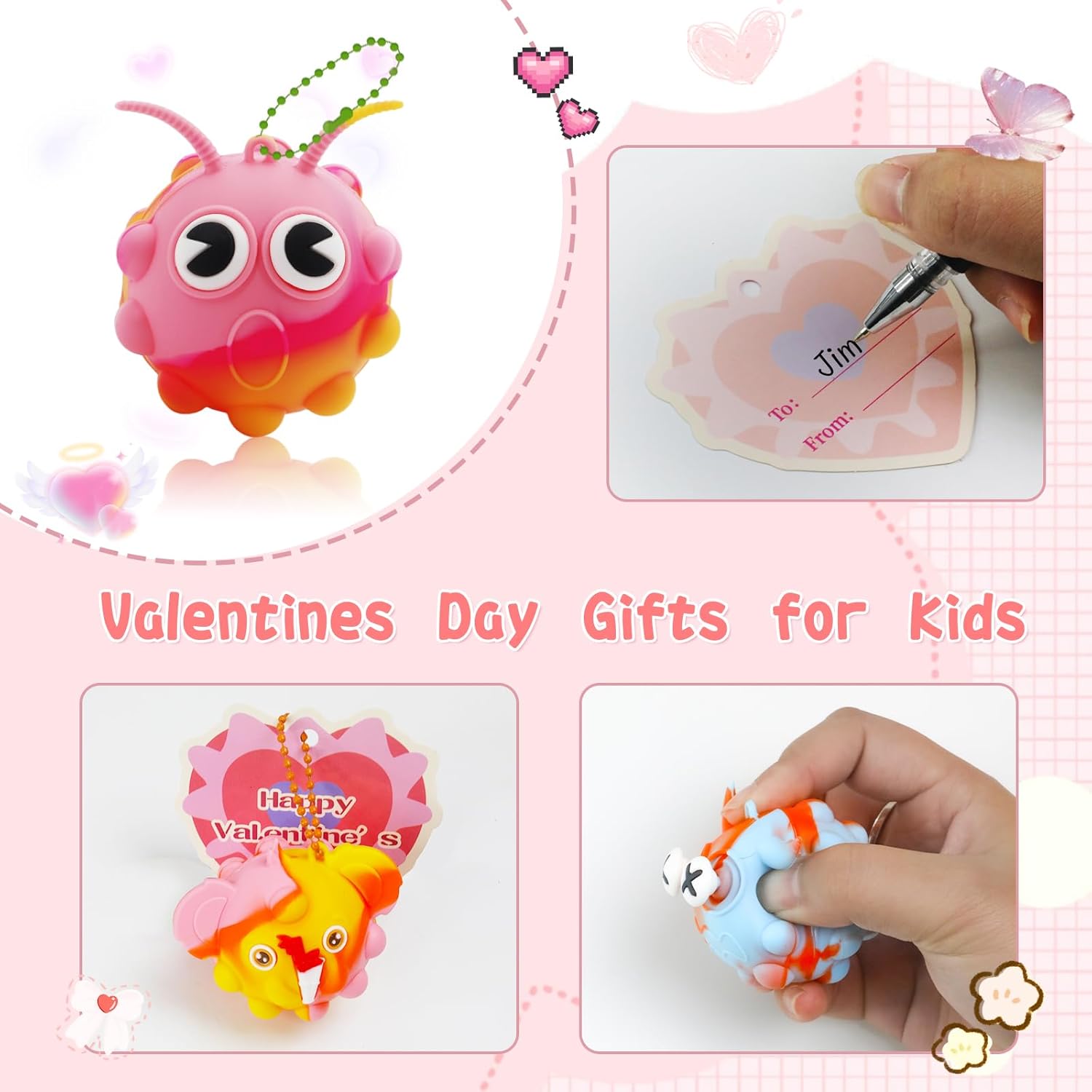 48Pack Valentine Day Gifts for Kids,Valentines Cards with Pop Fidget Toys Bulk 3D Stress Ball, Easter Basket Stuffers,Valentines Classroom Party Favors Exchange Gifts,Treat Prizes Activity for Class - Image 2