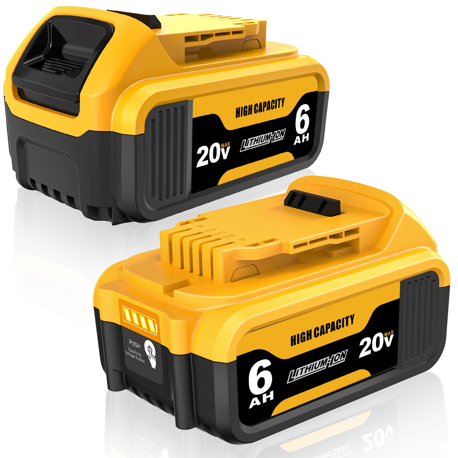 2-Pack 20V 6.0Ah High Capacity Replacement Battery Pack Compatible with Dewalt 20V Max DCB200 DCB203 DCB204 DCB206 DCB209 Cordless Power Tools