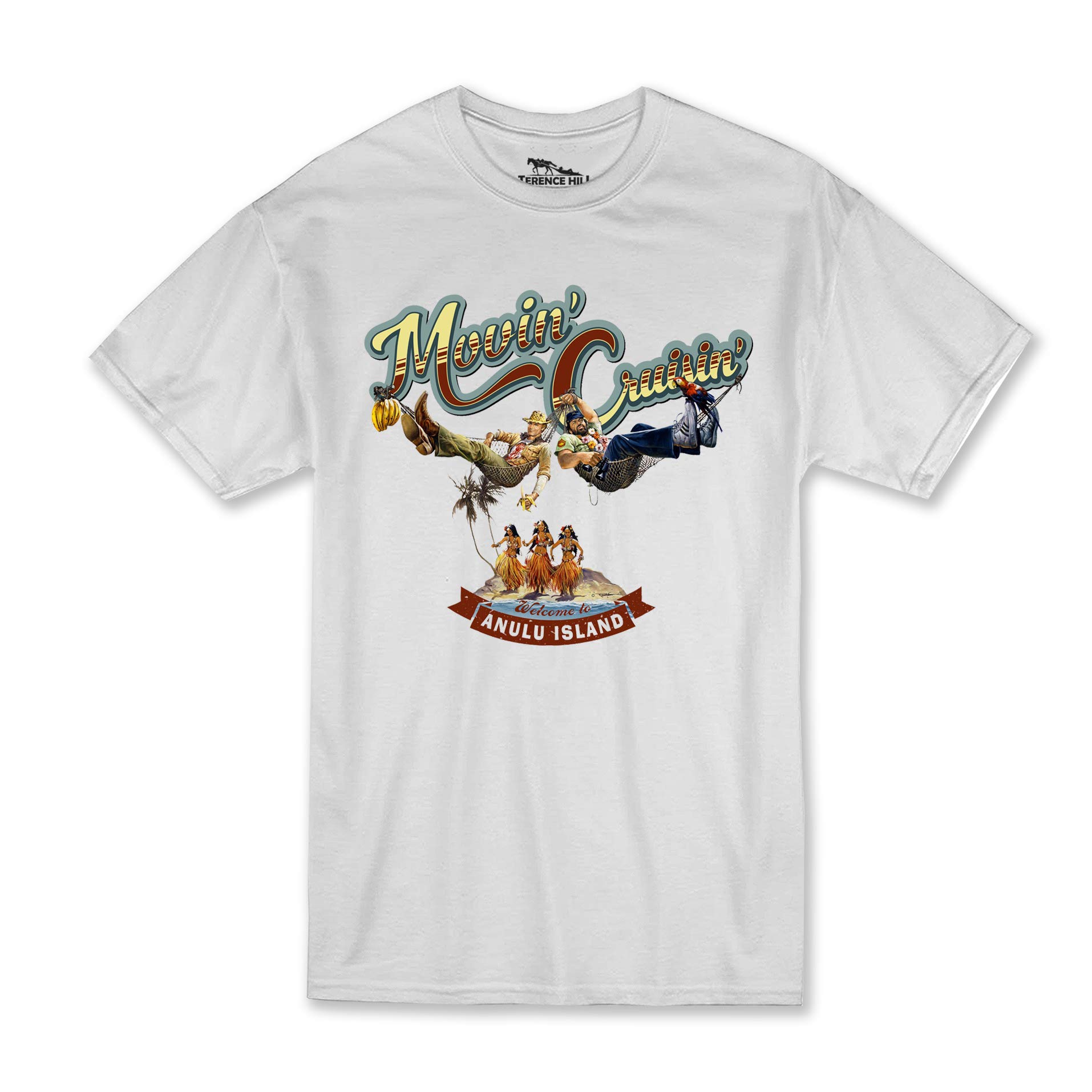 Terence Hill Bud Spencer Men's T-Shirt - Two Ases Trumpf On - Movin Cruisin (White), White, XXL