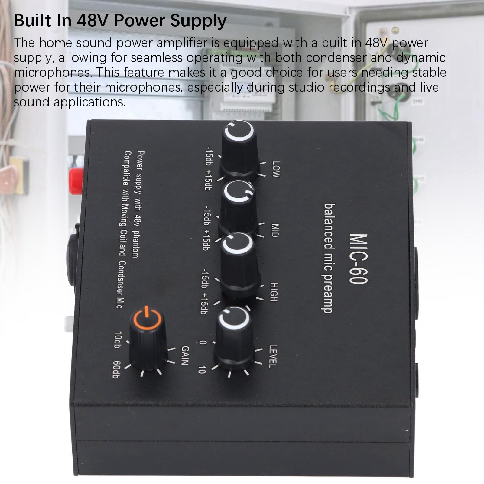 Przedwzmacniacz mikrofonowy ZenithAur o wzmocnieniu 60 dB i mocy 48 V, wzmacniacz mikrofonu z interfejsem 3,5 mm / 6,5 mm/XLR do dynamicznych mikrofonów pojemnościowych