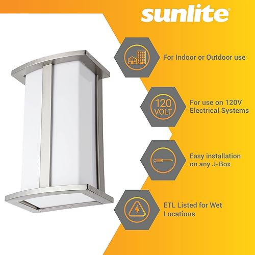 Miniatura 3 de Sunlite 46094 Lámpara moderna de pared, enchufe de base media (E26), bombilla no incluida, 60 vatios máximo, interior, pantalla de ópalo, acero