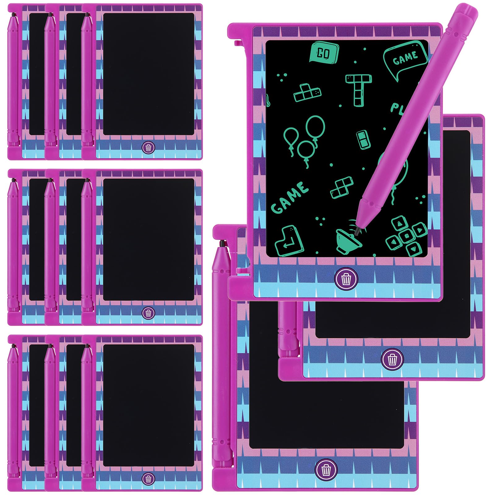 Nezyo 12 Pack Video Game Kids Party Favors, LCD Writing Tablet for Kids, 4.6'' Gaming Mini Board Drawing Tablet, Video Game Themed Birthday Party