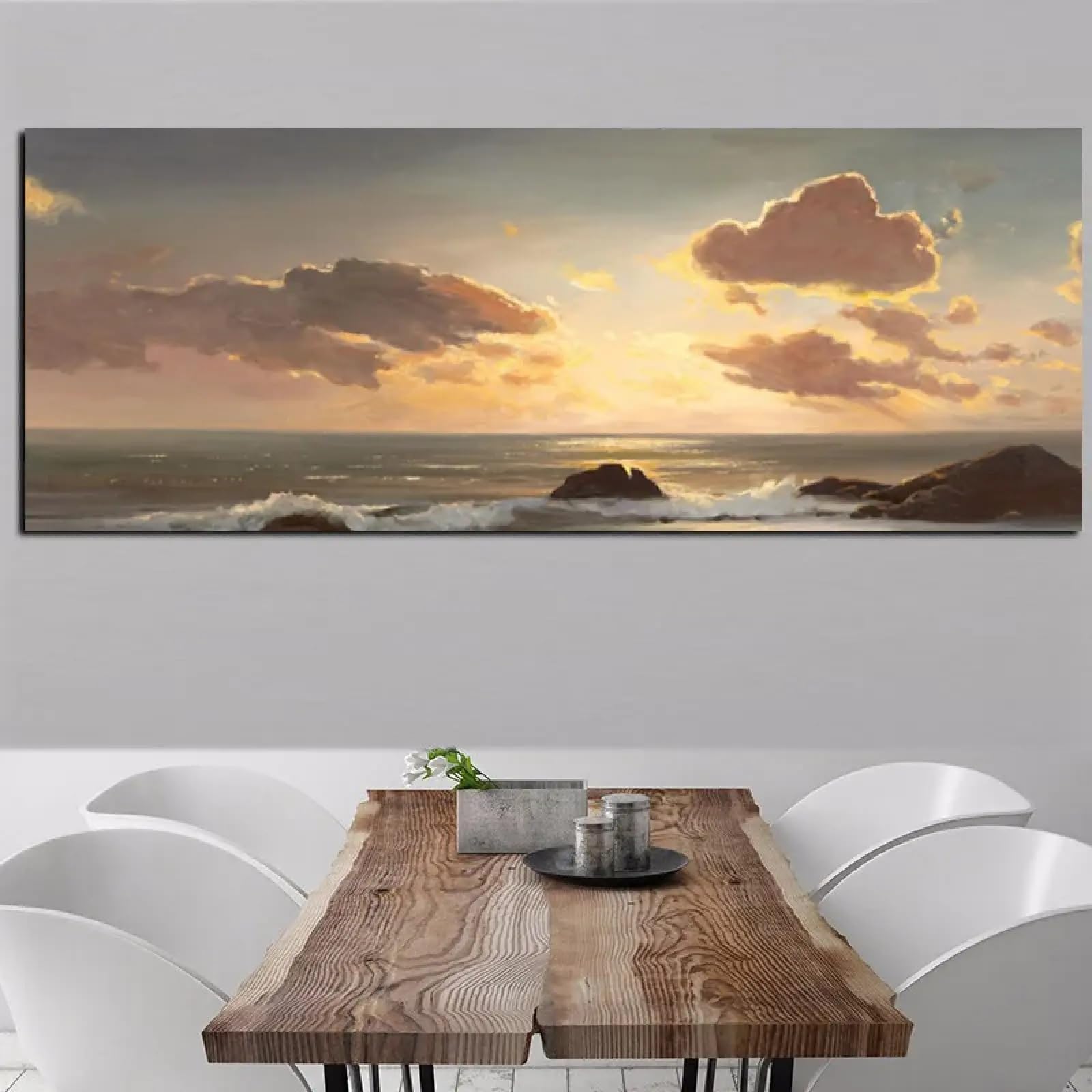 Zhadongli Art Sonnenuntergang auf dem Meer, Ozeanwellen, Landschaft, Leinwanddruck, Wandkunst, Gemälde, Seelandschaft, moderne Wohnzimmerbilder, Wanddekoration, 30 x 60 cm (12 x 24 Zoll) mit Rahmen